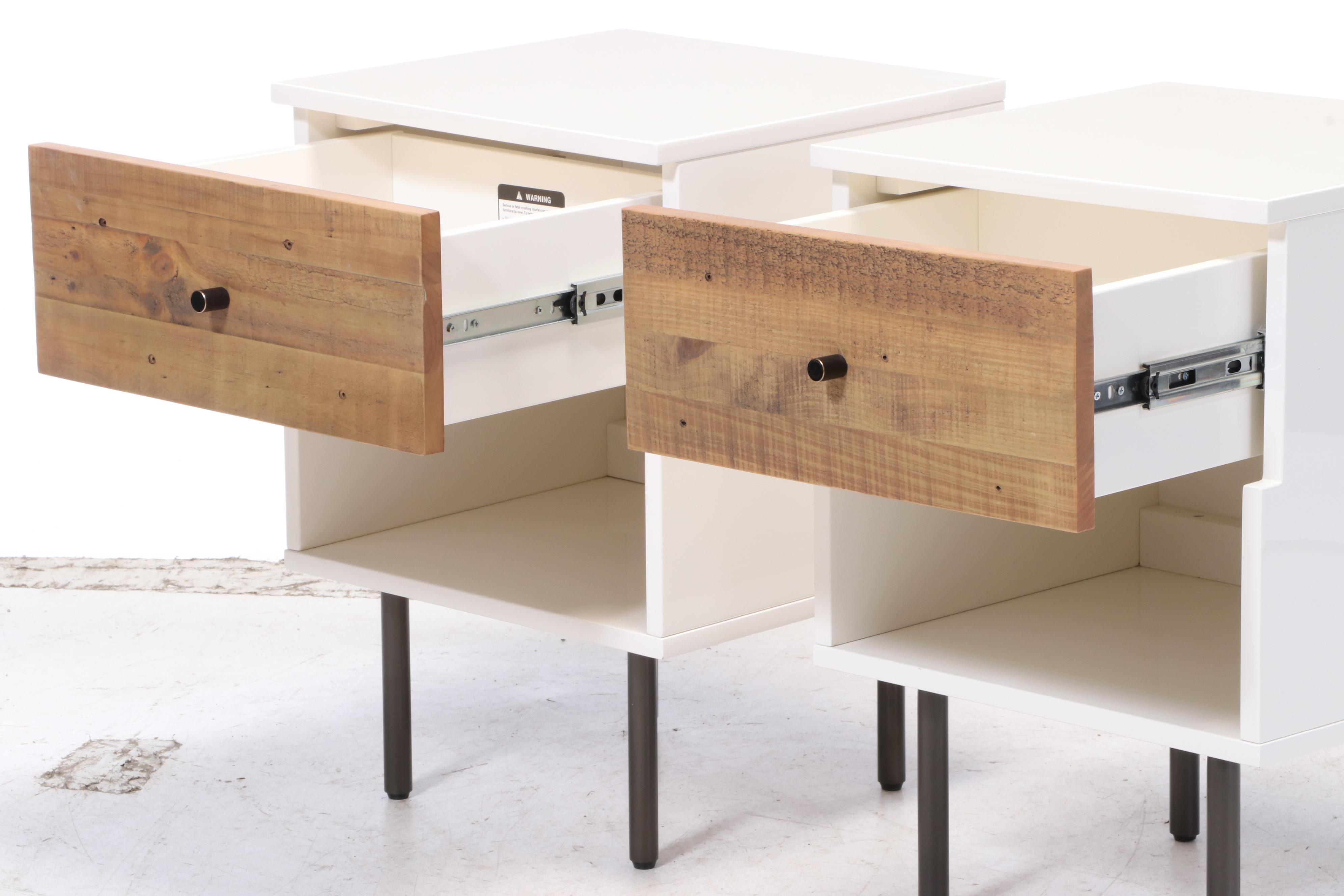 Pair of West Elm Reclaimed Wood and Lacquer OneDrawer Nightstands EBTH