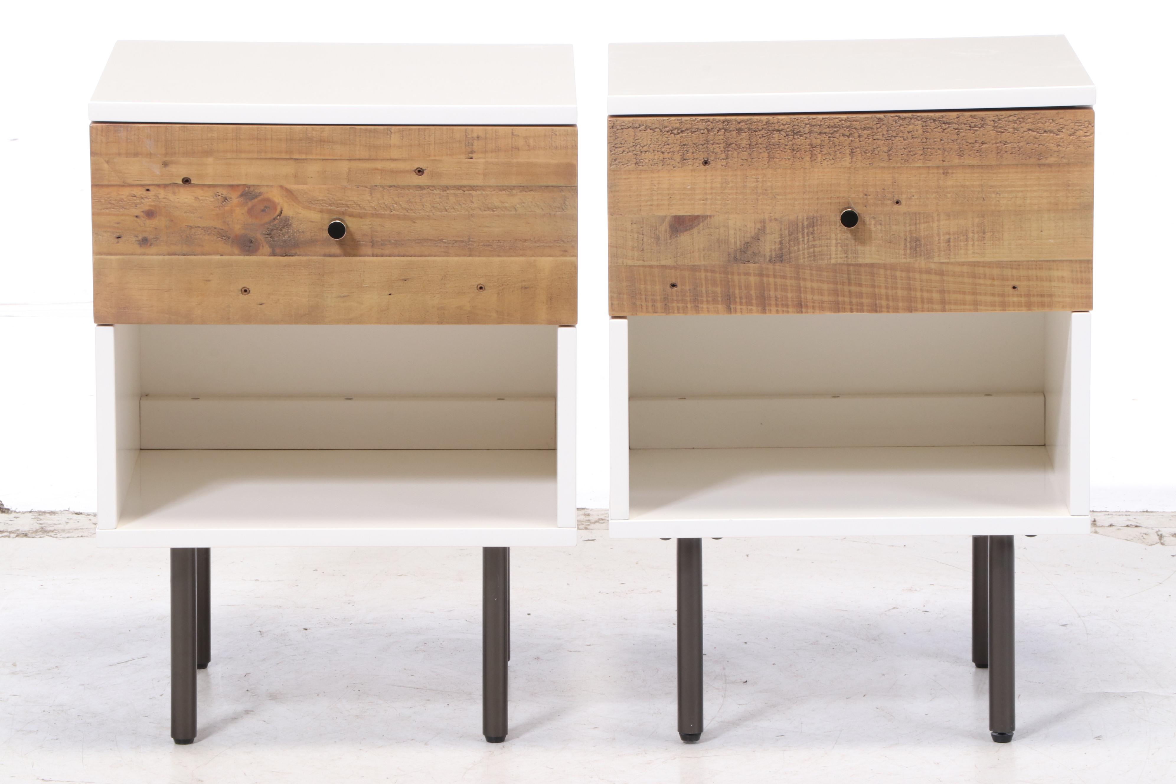 Pair of West Elm Reclaimed Wood and Lacquer OneDrawer Nightstands EBTH