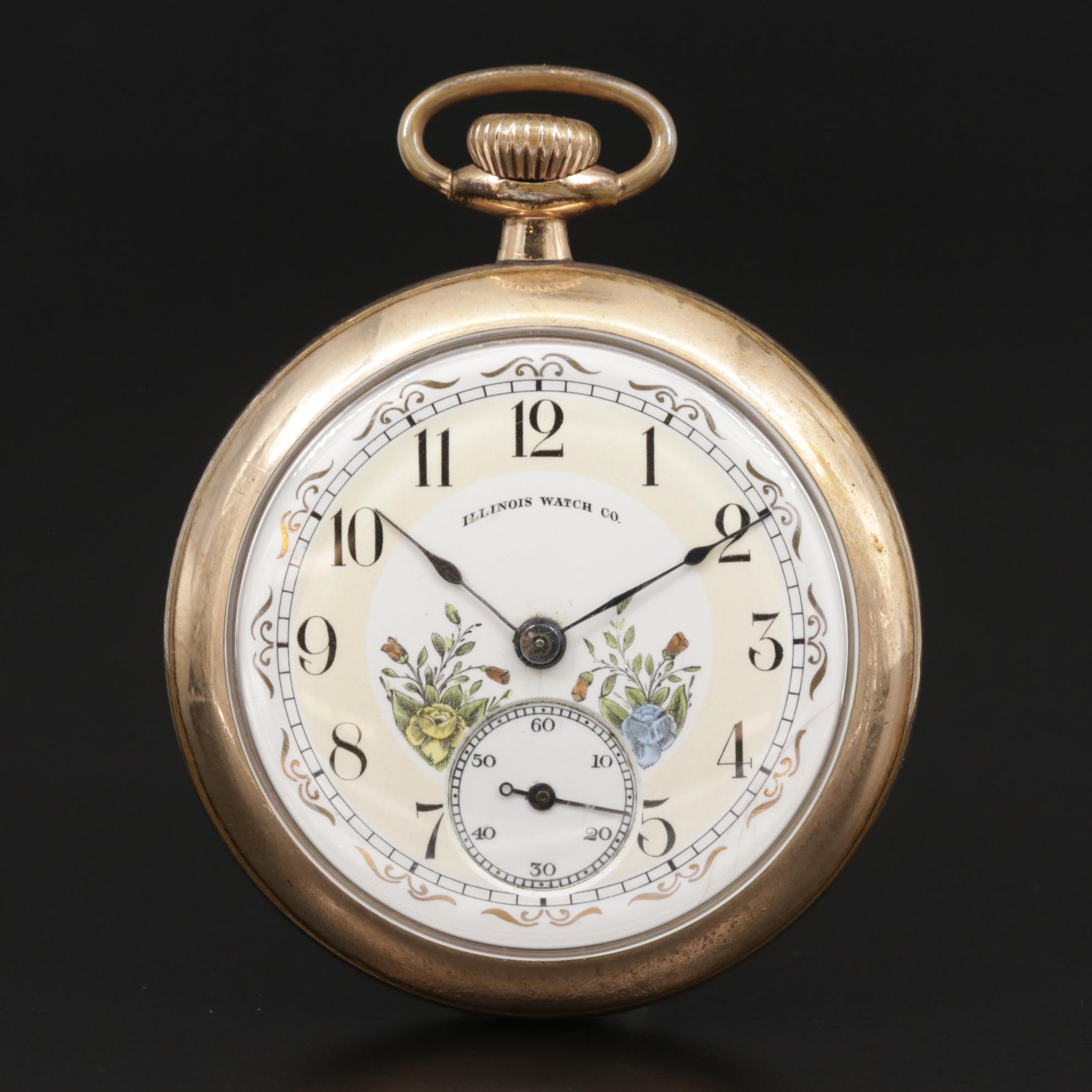 Illinois Gold Filled Open Face Pocket Watch, Antique EBTH
