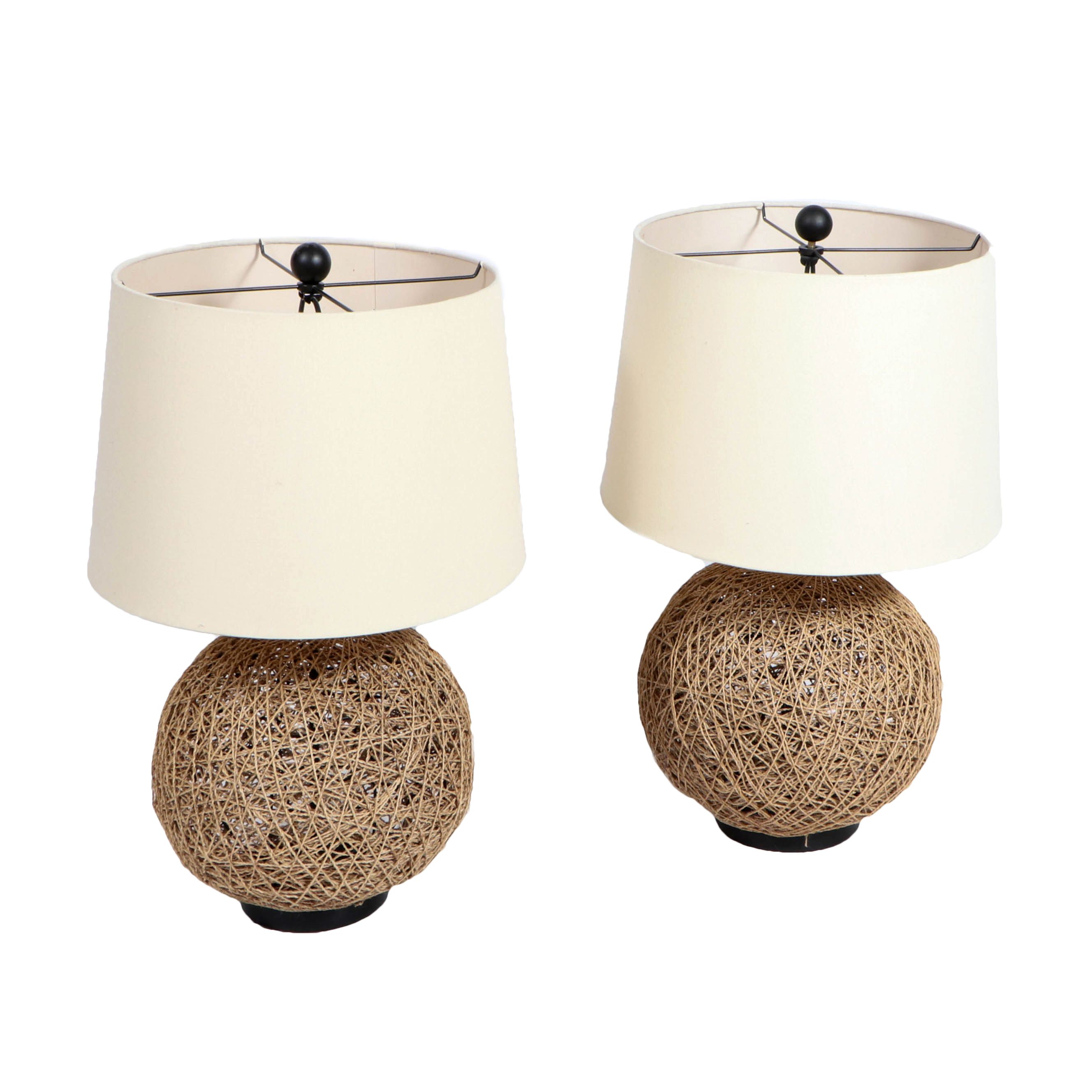 Twine Table Lamps with Fabric Drum Shades EBTH