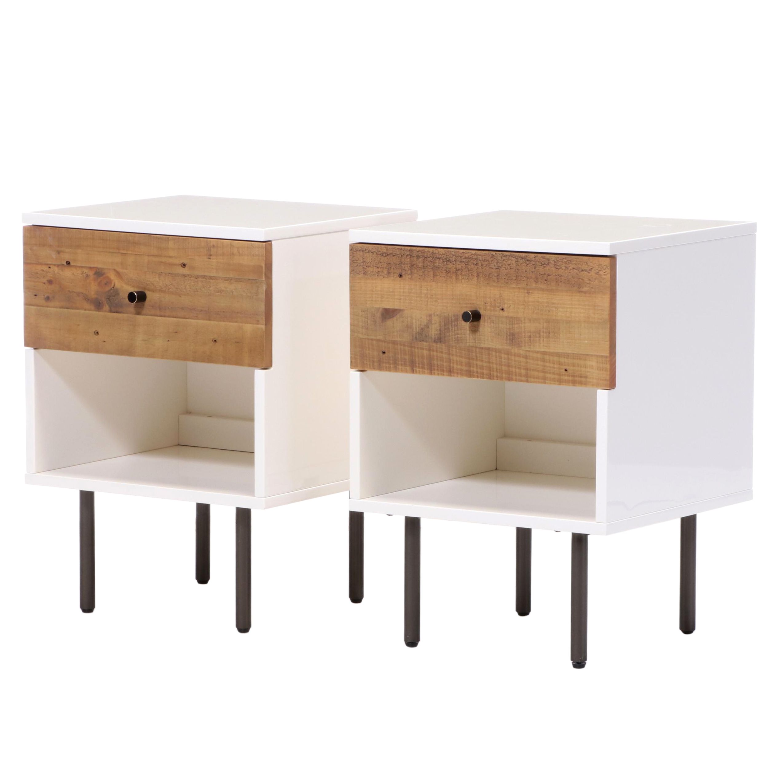 Pair of West Elm Reclaimed Wood and Lacquer OneDrawer Nightstands EBTH