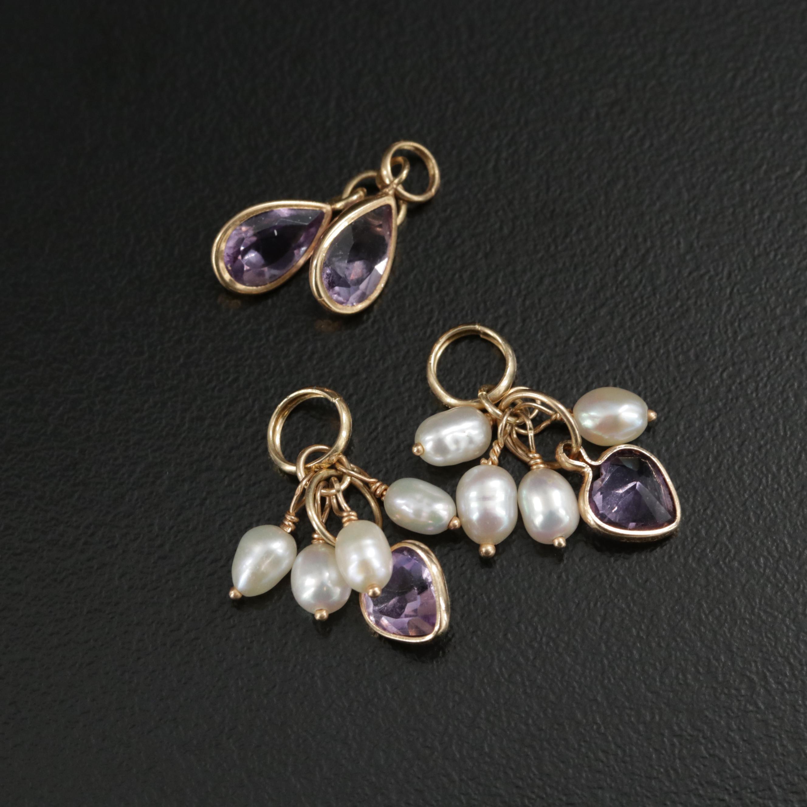 14K Hoop Earrings with Interchangeable Gemstone Earring Charms EBTH