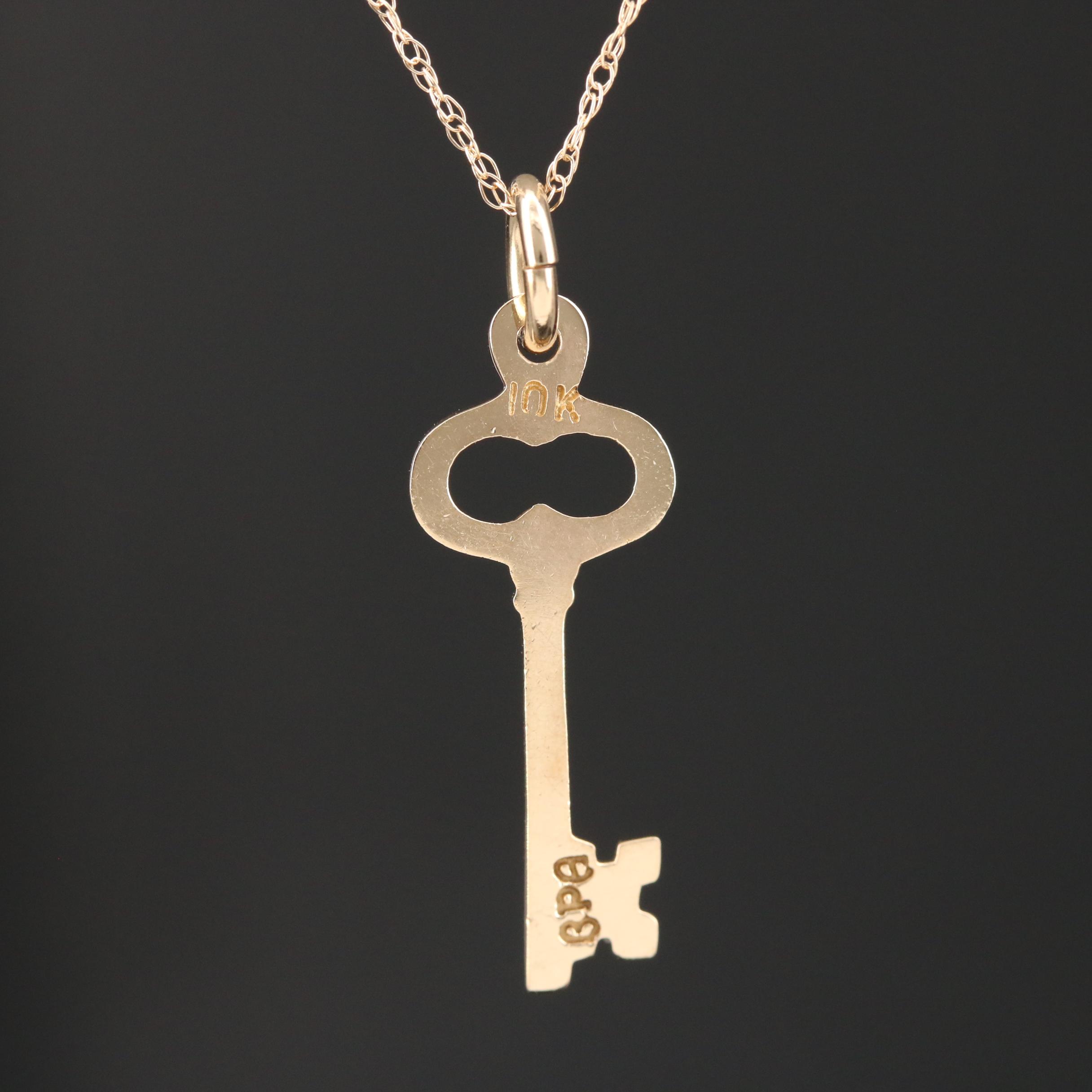 10K Gold Key Pendant Necklace EBTH