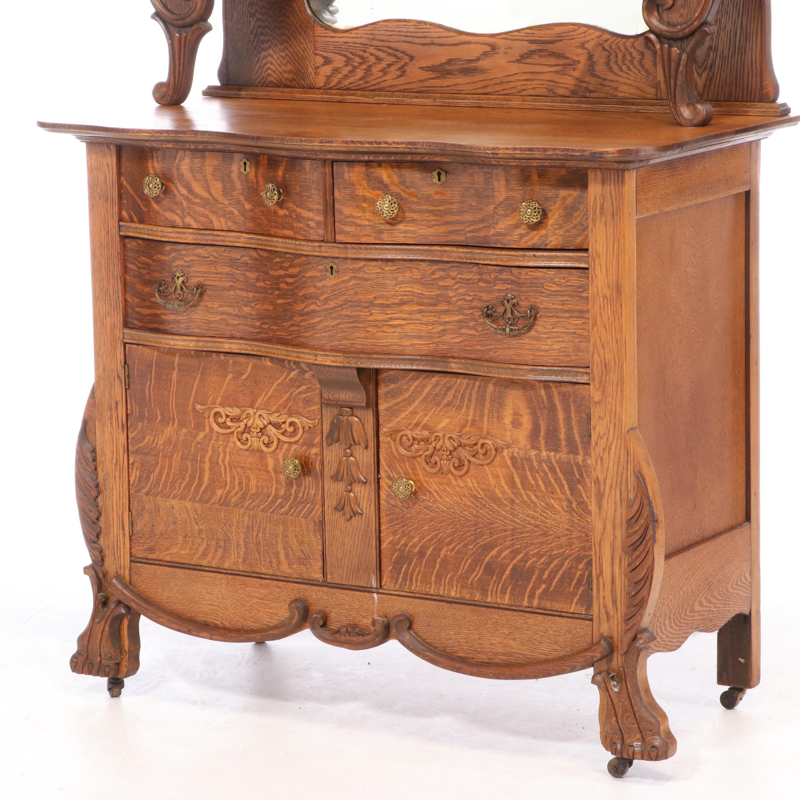 Late Victorian Oak MirrorBack Serpentine Sideboard, circa 1900 EBTH