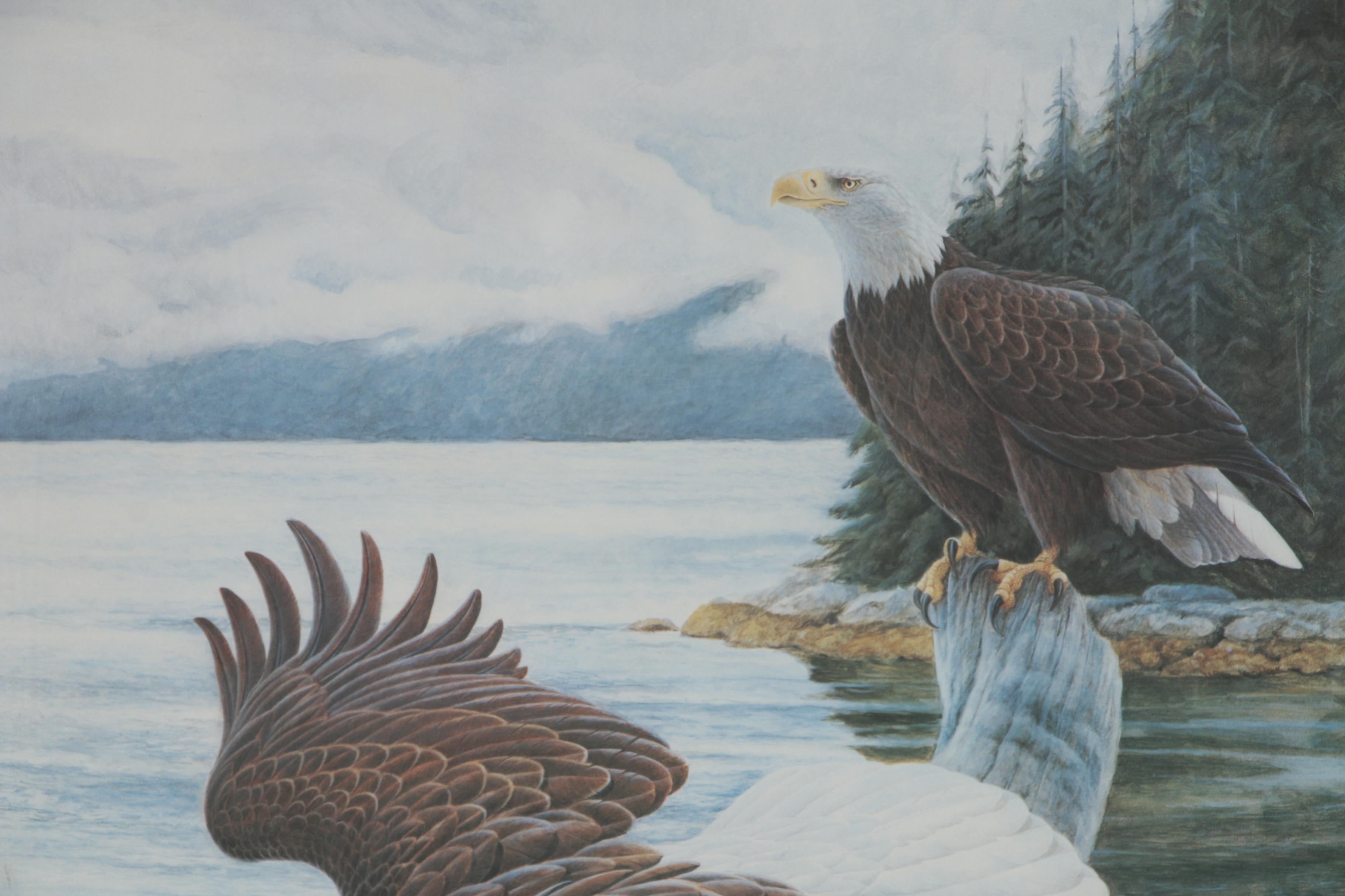 John Ruthven Offset Lithograph "Bald Eagles at Misty Fjords" 1990 EBTH