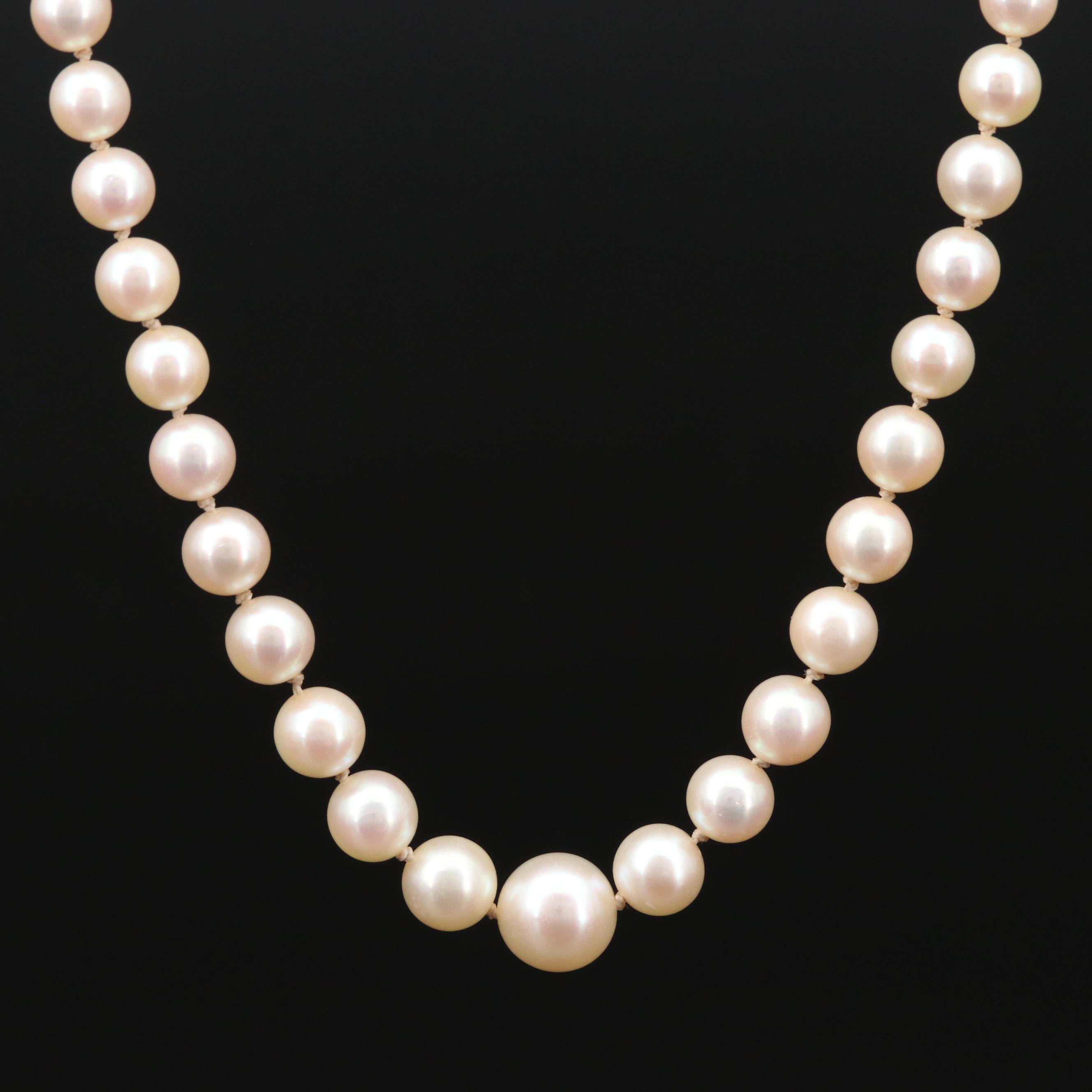 Vintage Mikimoto Graduated Cultured Pearl Strand Necklace with Sterling