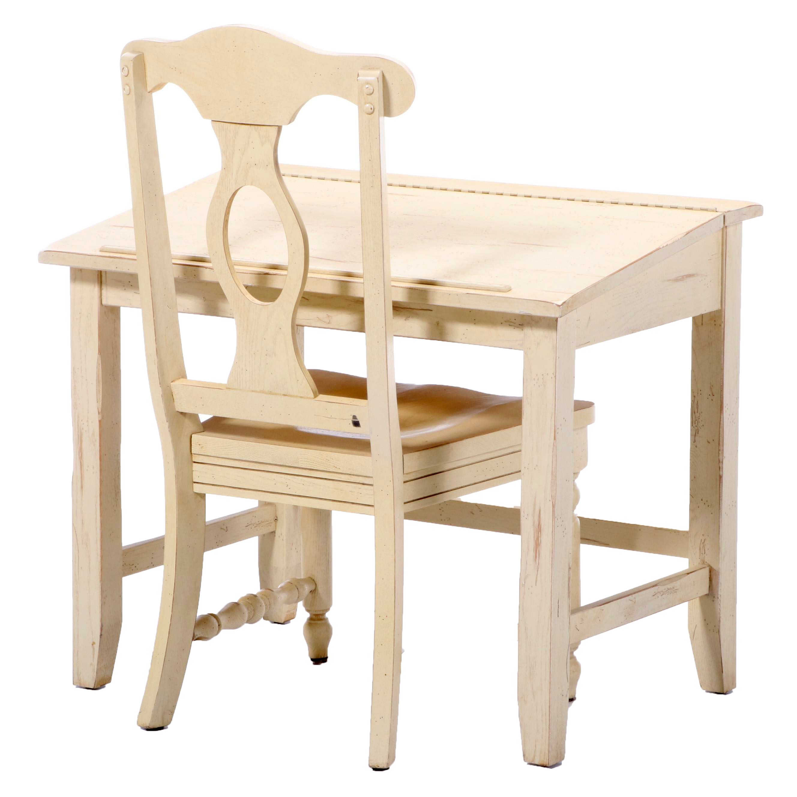 Broyhill "Attic Heirlooms" Whitewashed Oak LiftLid Desk and Side Chair