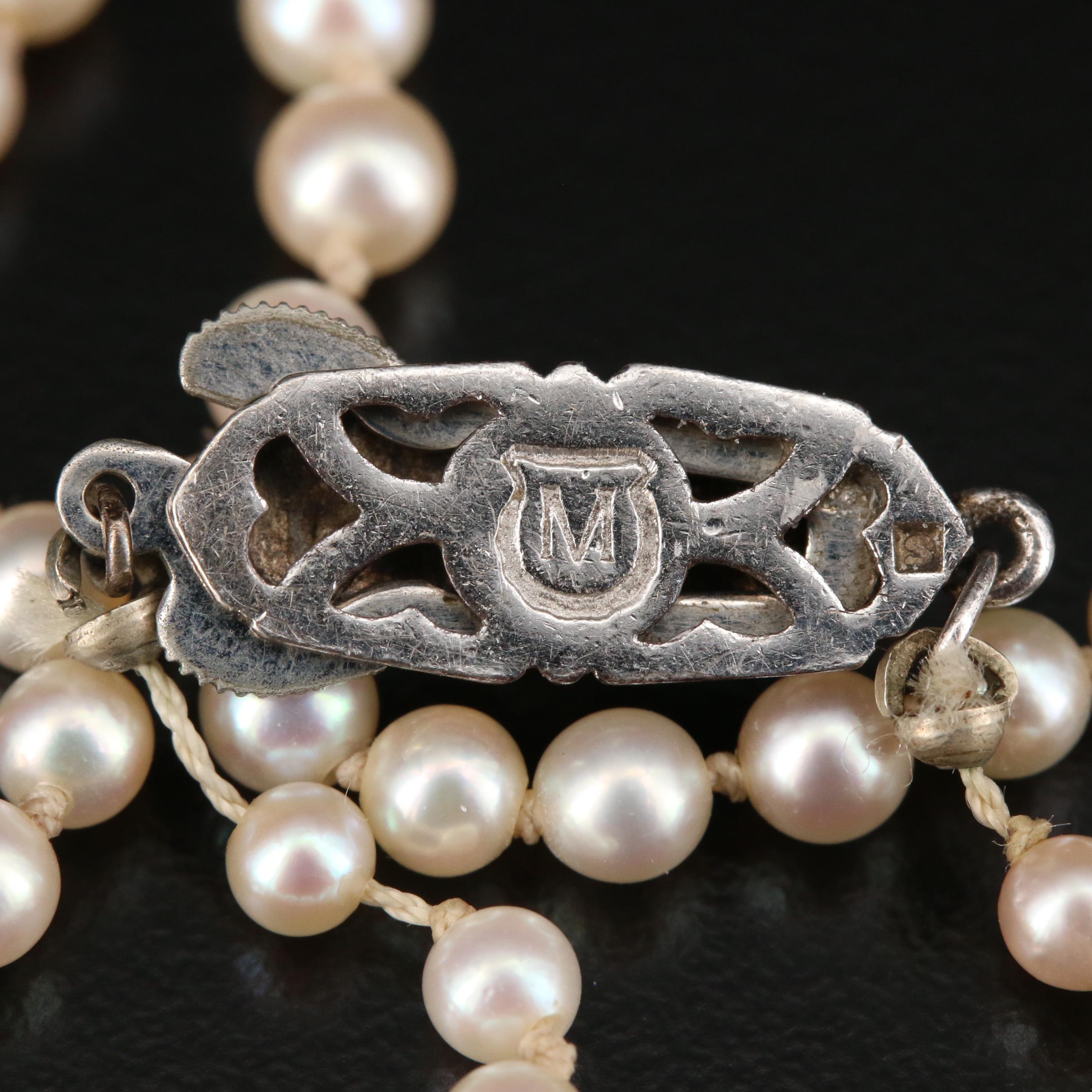 Vintage Mikimoto Graduated Cultured Pearl Strand Necklace with Sterling