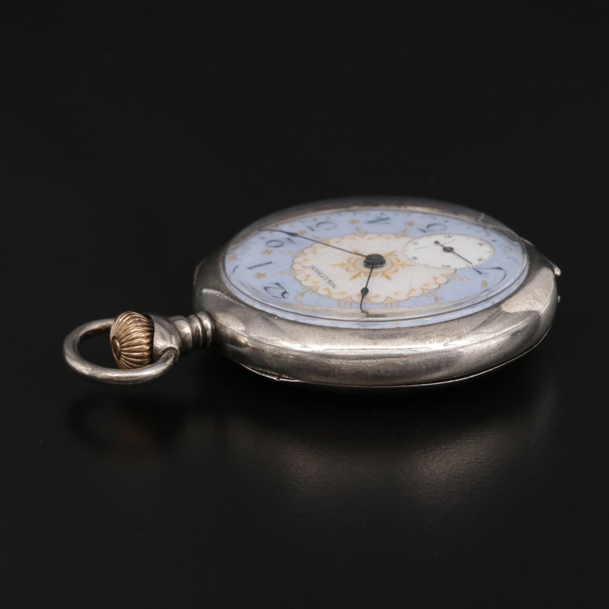Waltham Enamel Dial Sterling Silver Open Face Pocket Watch, Antique EBTH