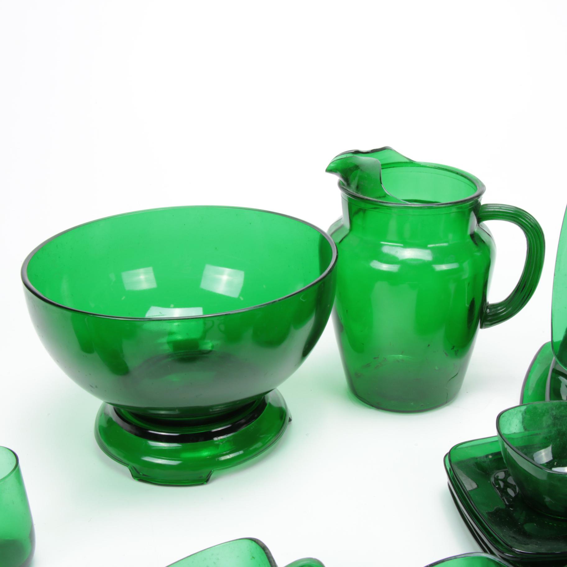 Anchor Hocking "Charm Forest Green" Glass Tableware, 1950s EBTH