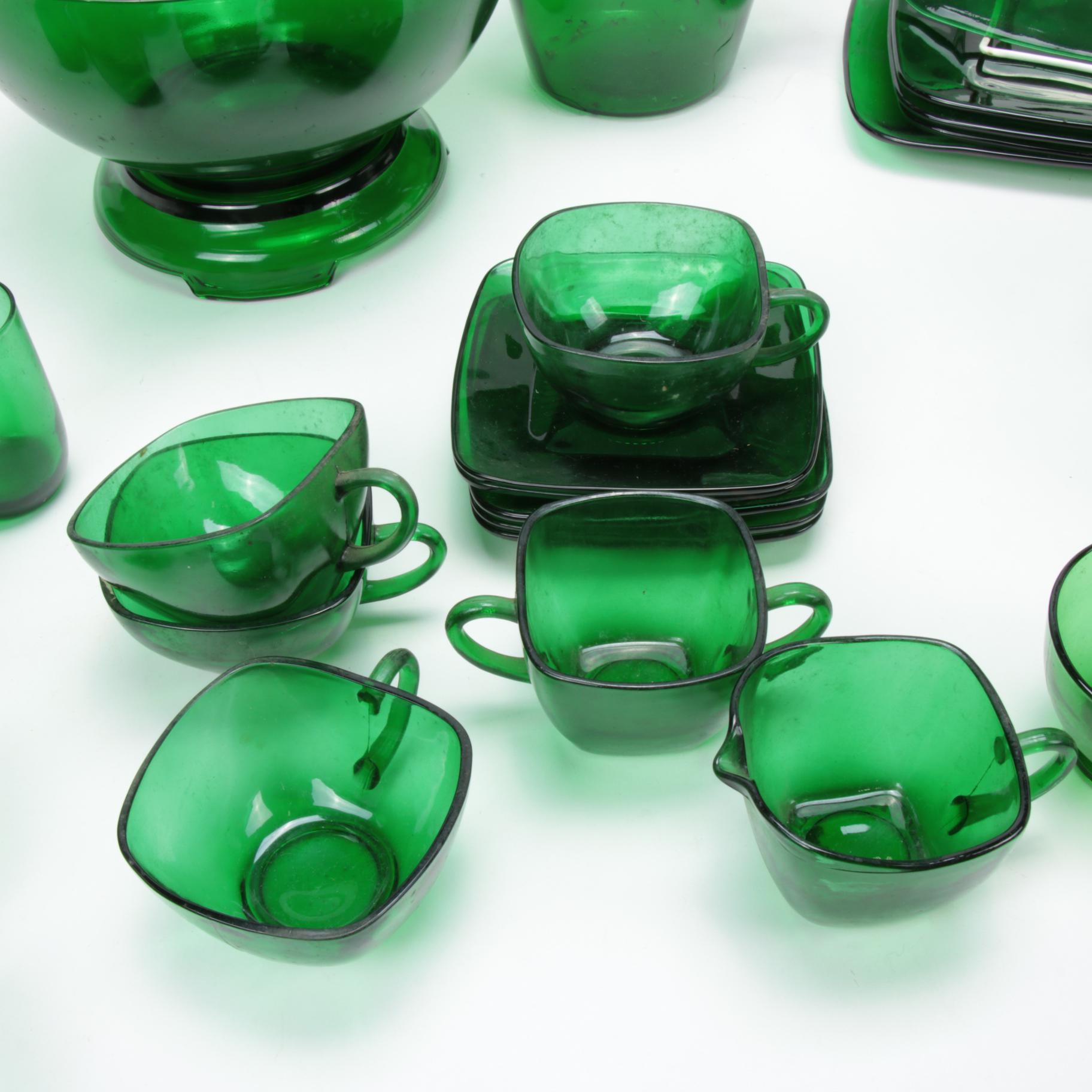 Anchor Hocking "Charm Forest Green" Glass Tableware, 1950s EBTH
