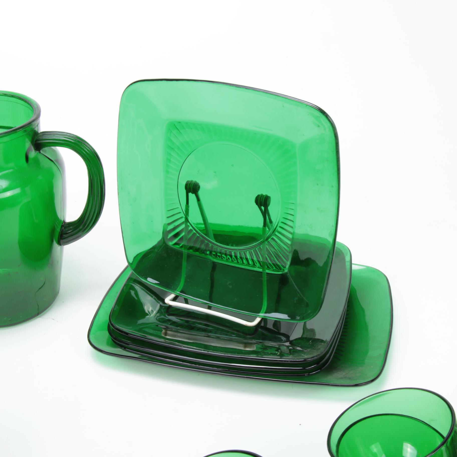 Anchor Hocking "Charm Forest Green" Glass Tableware, 1950s EBTH