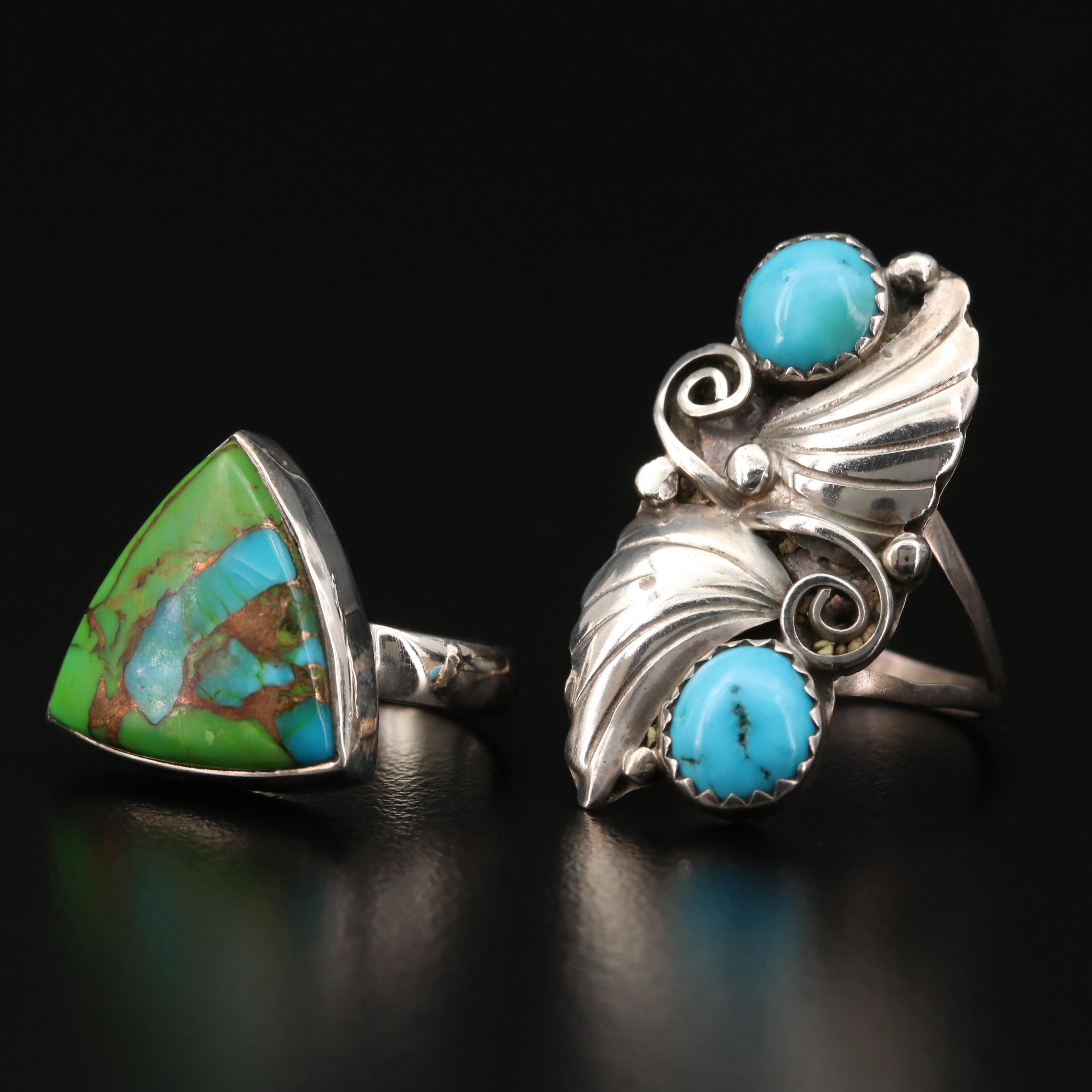 Sterling Silver Turquoise and Synthetic Opal Inlay
