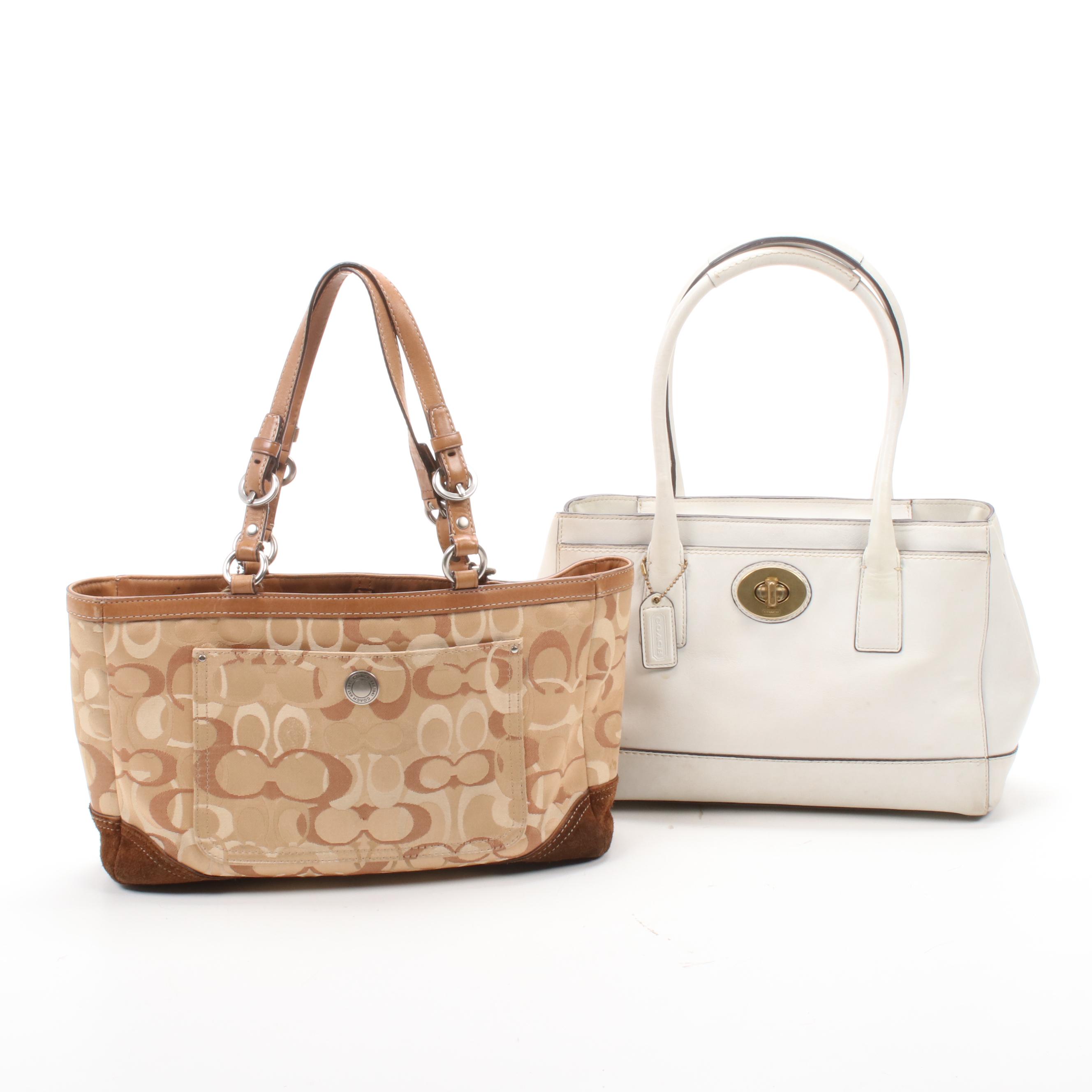 Coach Madeline White Leather Top Handle Bag and Optic Signature