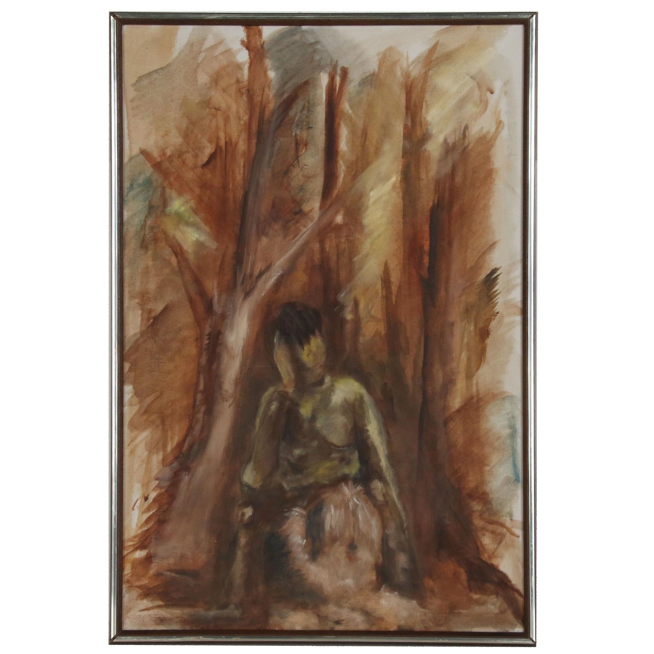 Abstract Oil Painting Of A Man With Dog Late 20th Century Ebth