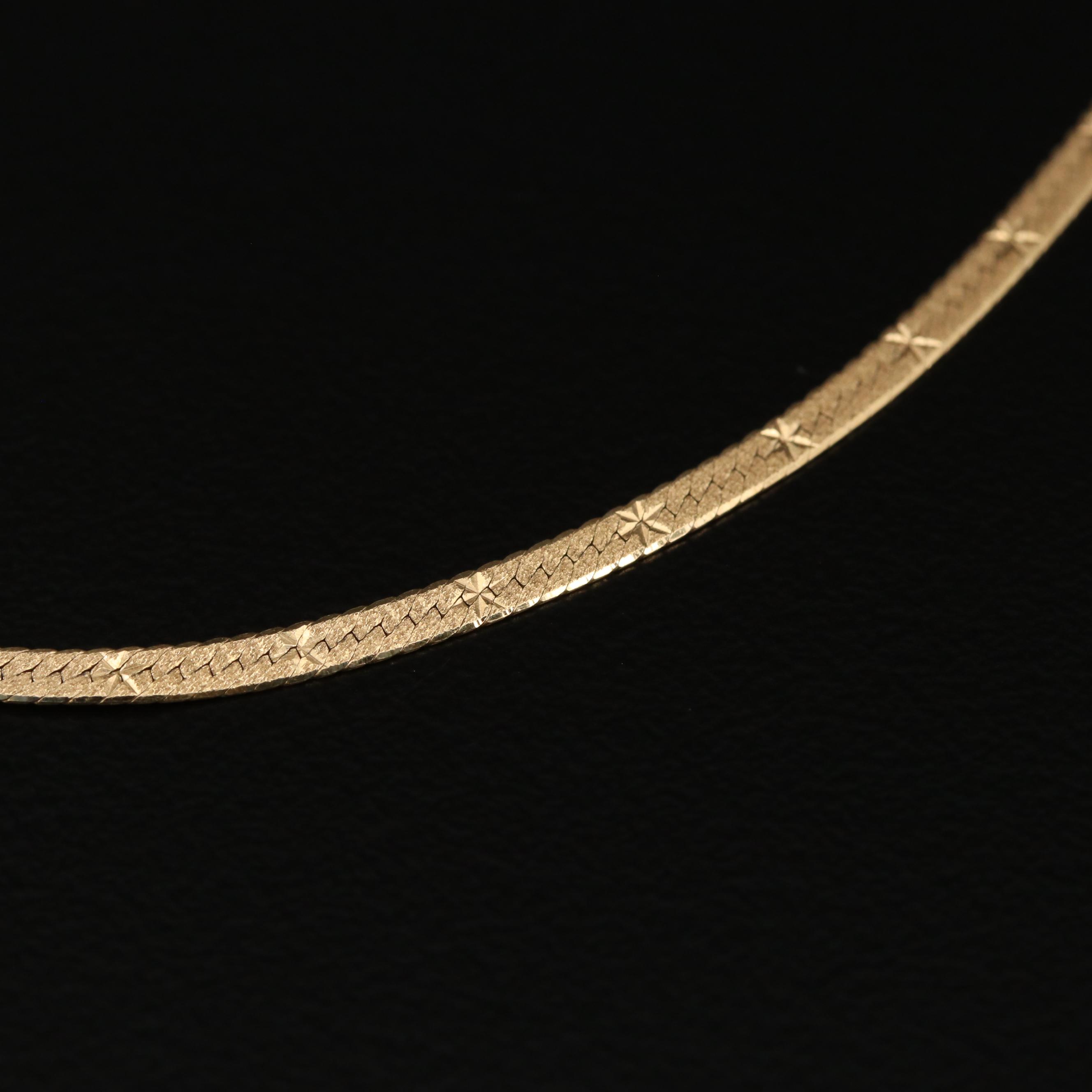 18K Gold Herringbone Chain Necklace with Diamond Cut Accents EBTH