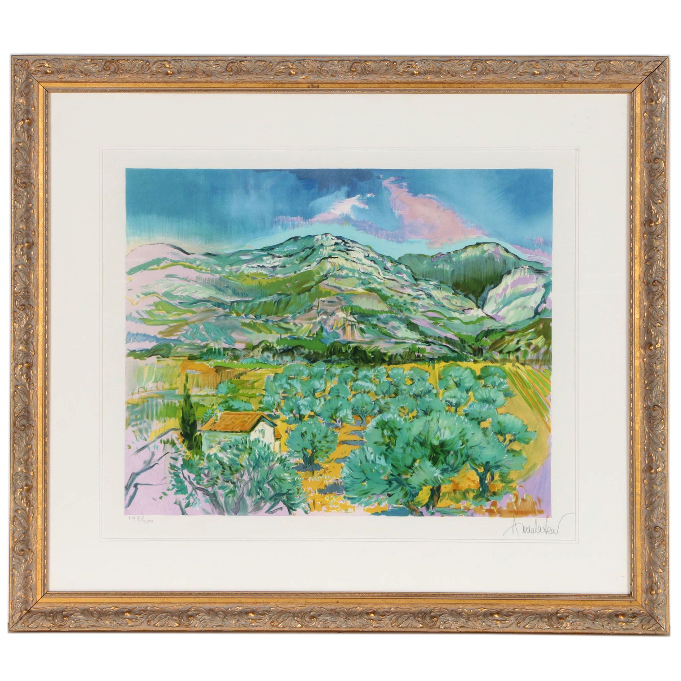 Amanda Lear Lithograph Of European Countryside Ebth