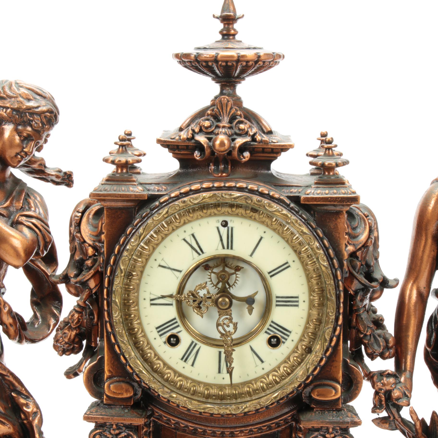 Ansonia Open Escapement "Harvest" Figural Mantel Clock , Early 20th C