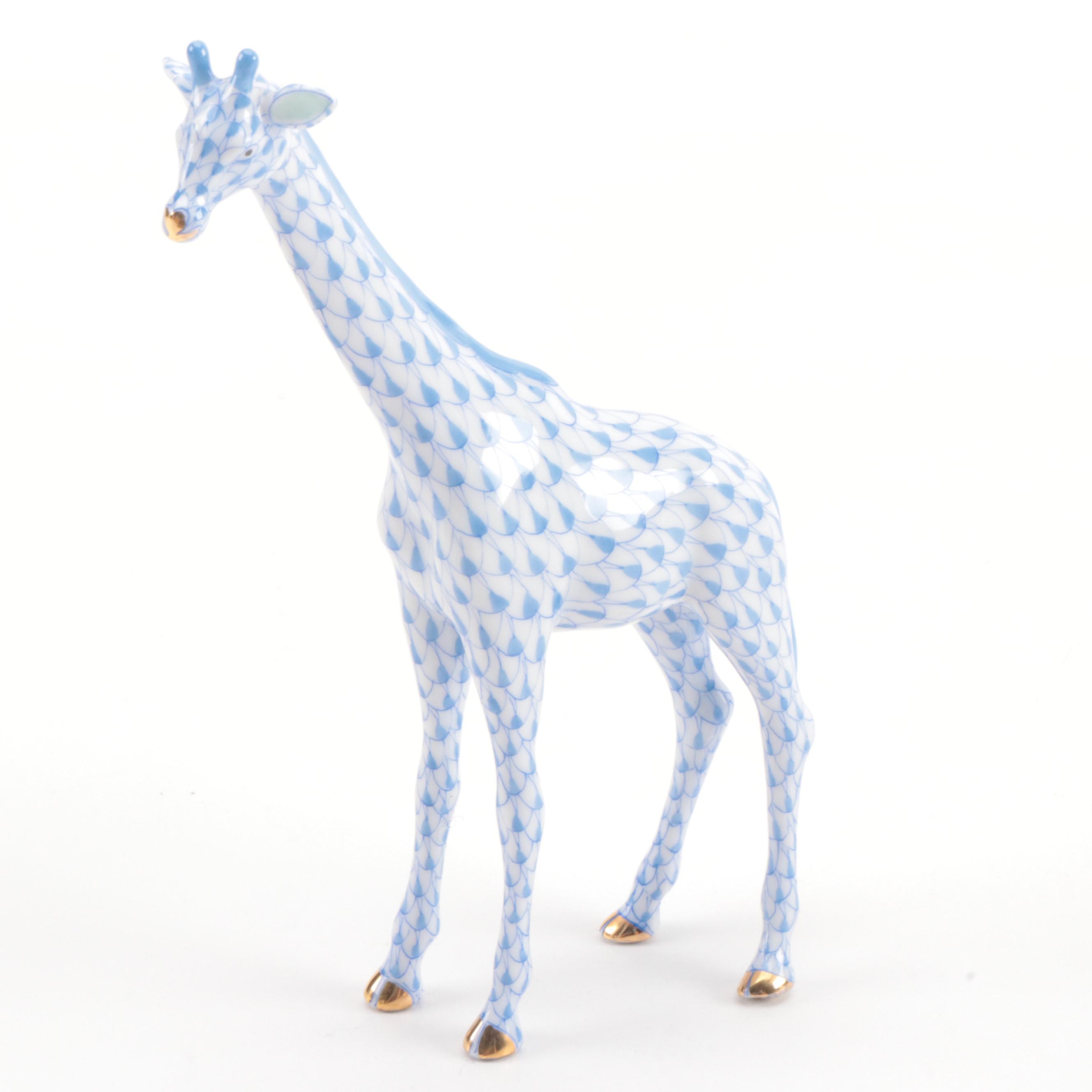 Herend Blue with Gold "Small Giraffe" Porcelain Figurine EBTH