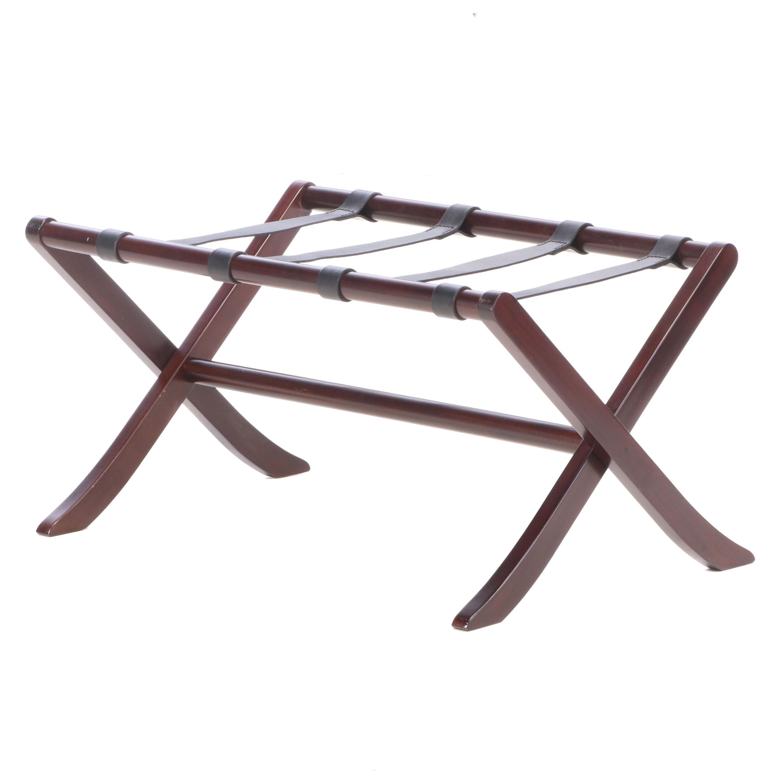 Mahogany Folding Luggage Rack with Leather Straps EBTH