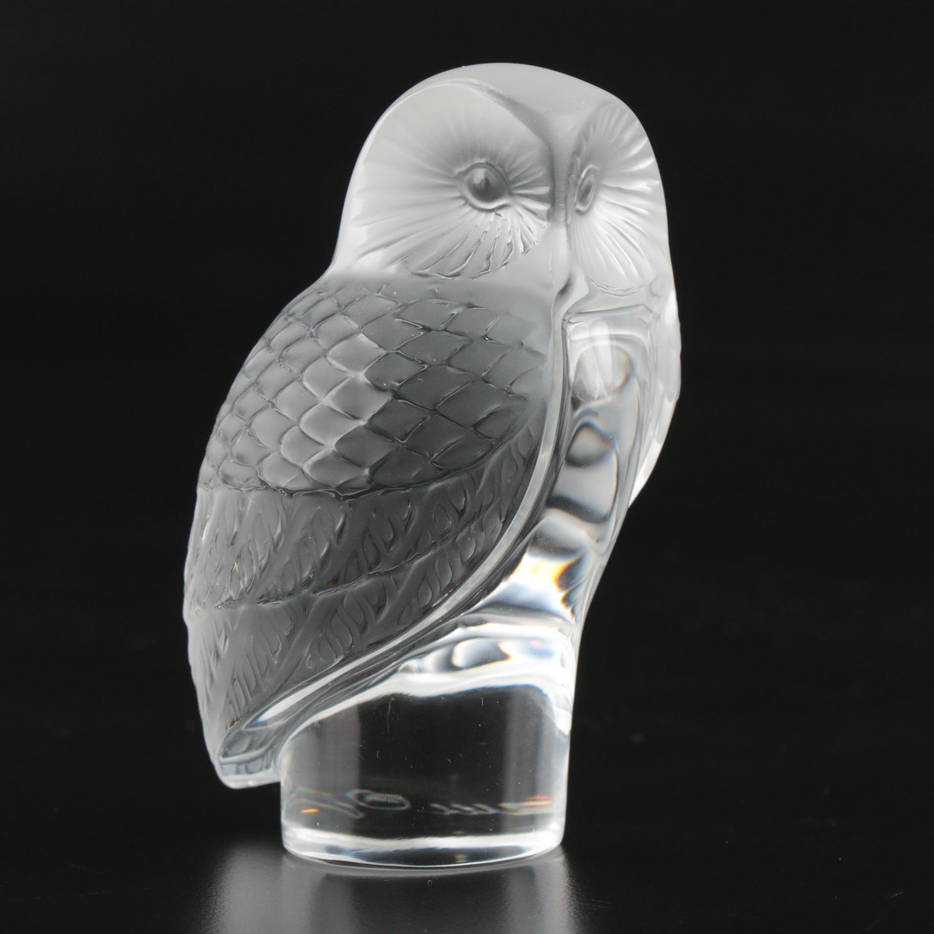 Lalique "Owl" Frosted Crystal Paperweight EBTH