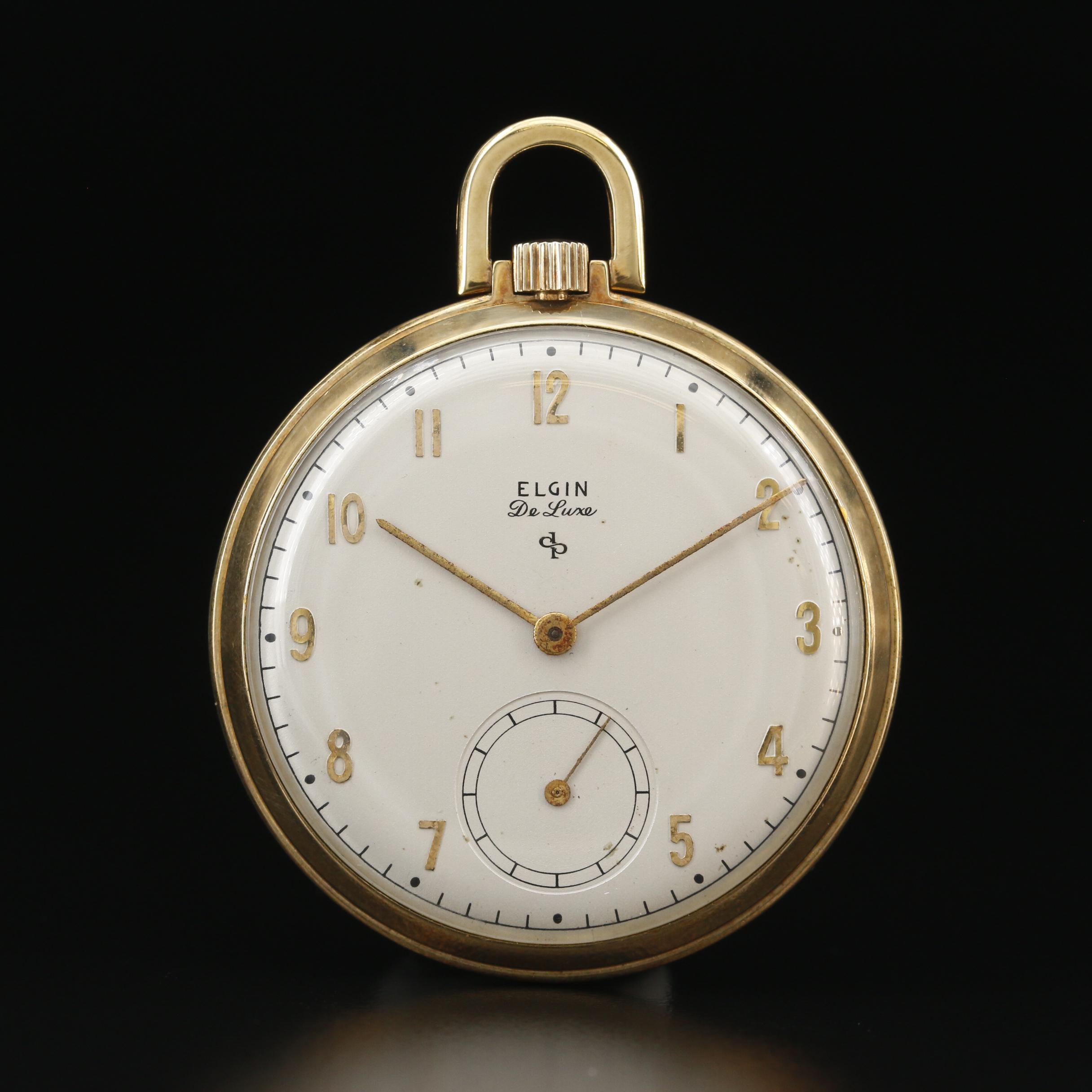Vintage Elgin Deluxe 10K Gold Filled Open Face Pocket Watch EBTH