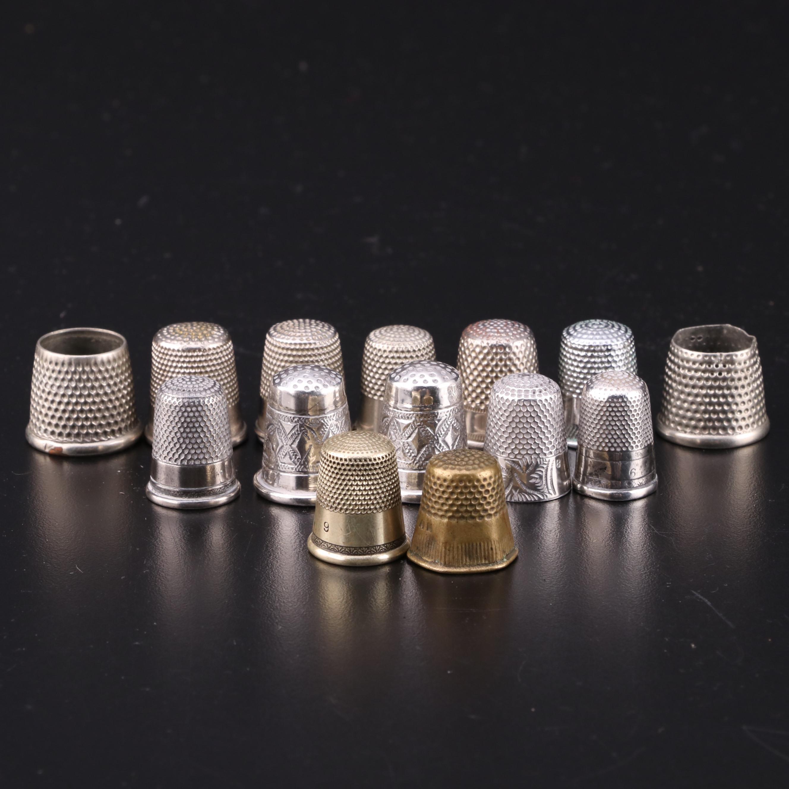 English Sterling Silver Thimbles with Collection of Other Thimbles EBTH