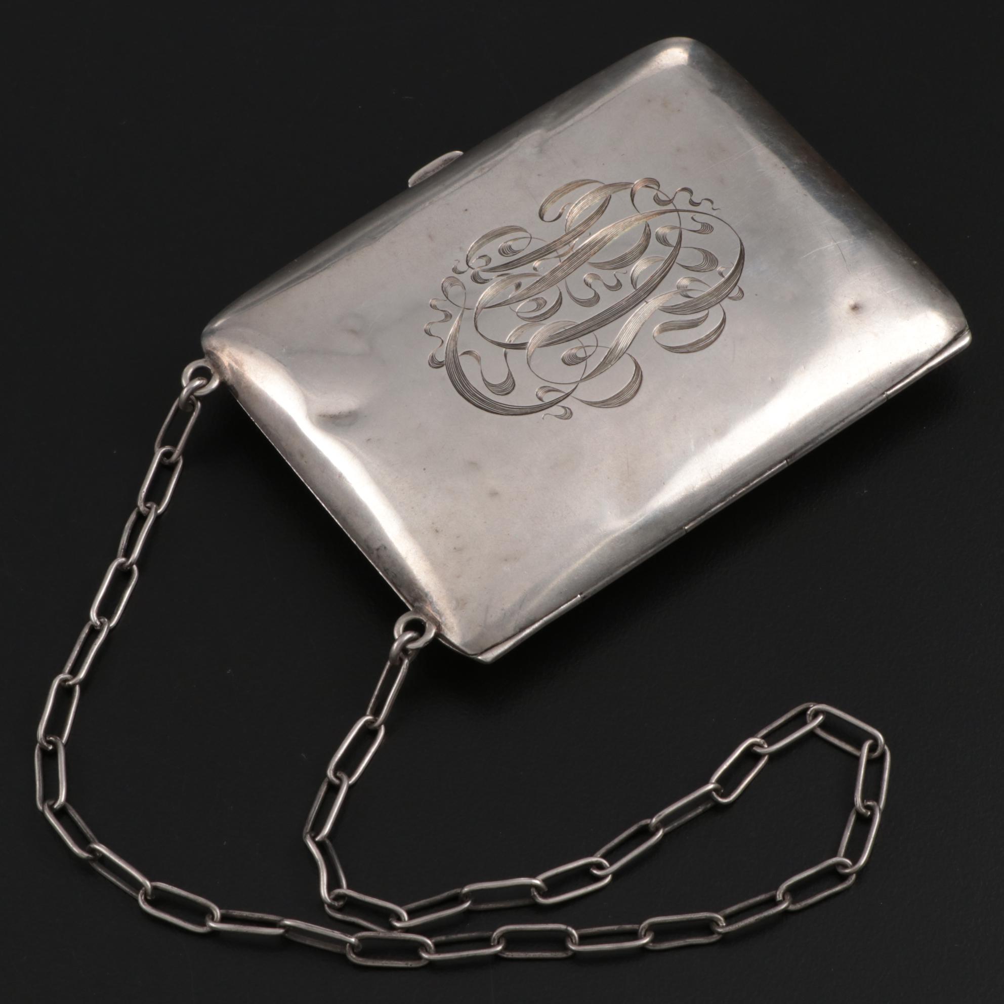 Watrous Mfg. Co. Sterling Silver Monogrammed Wristlet Purse, Early 20th