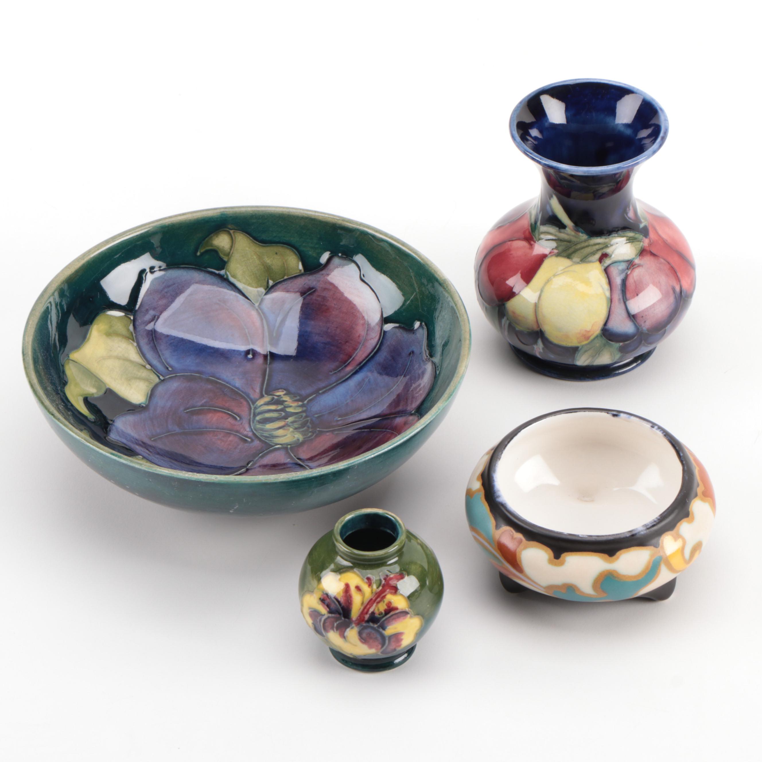 Regina Rosario for Gouda Pottery Bowl with Moorcroft Ceramic Vases and