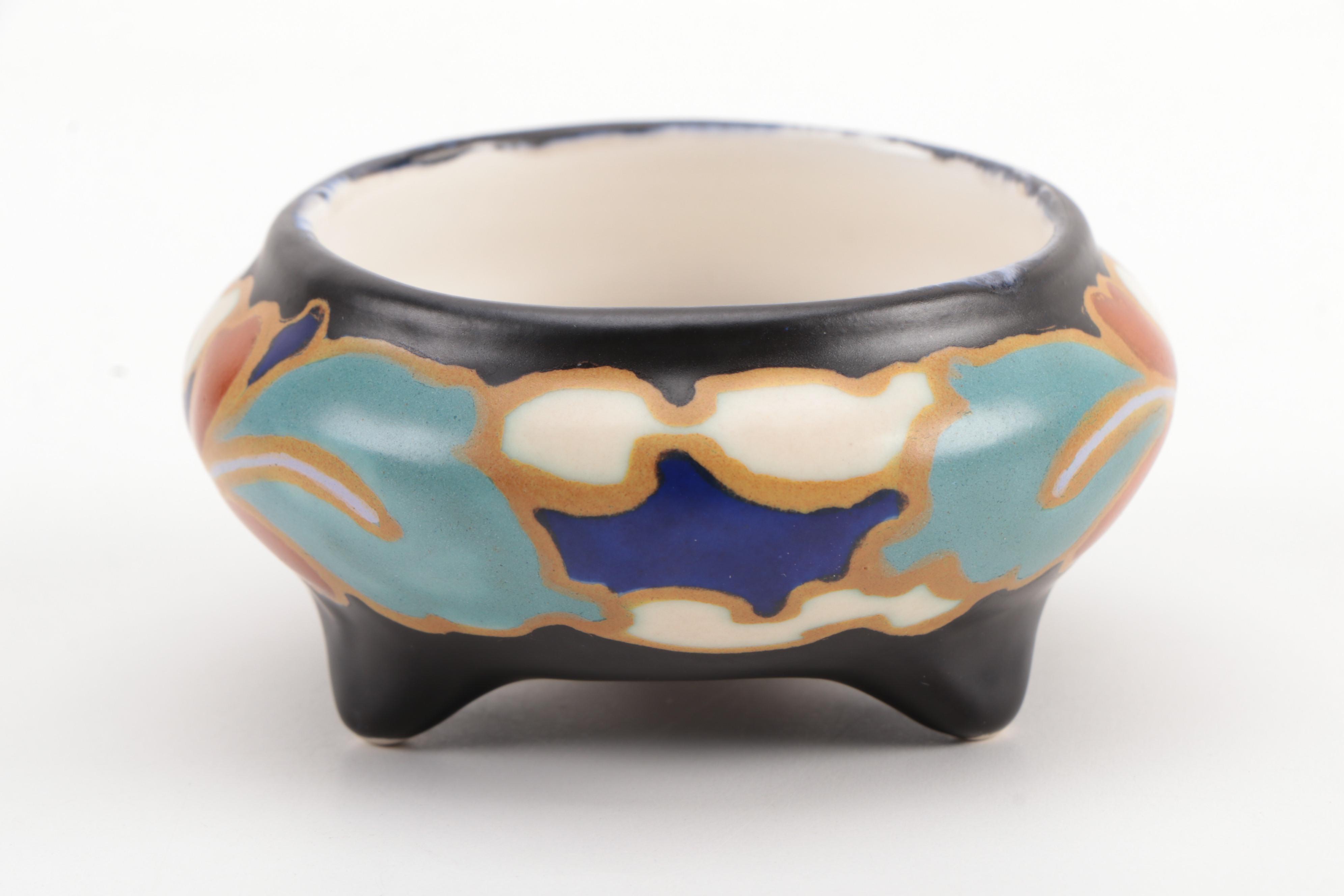Regina Rosario for Gouda Pottery Bowl with Moorcroft Ceramic Vases and