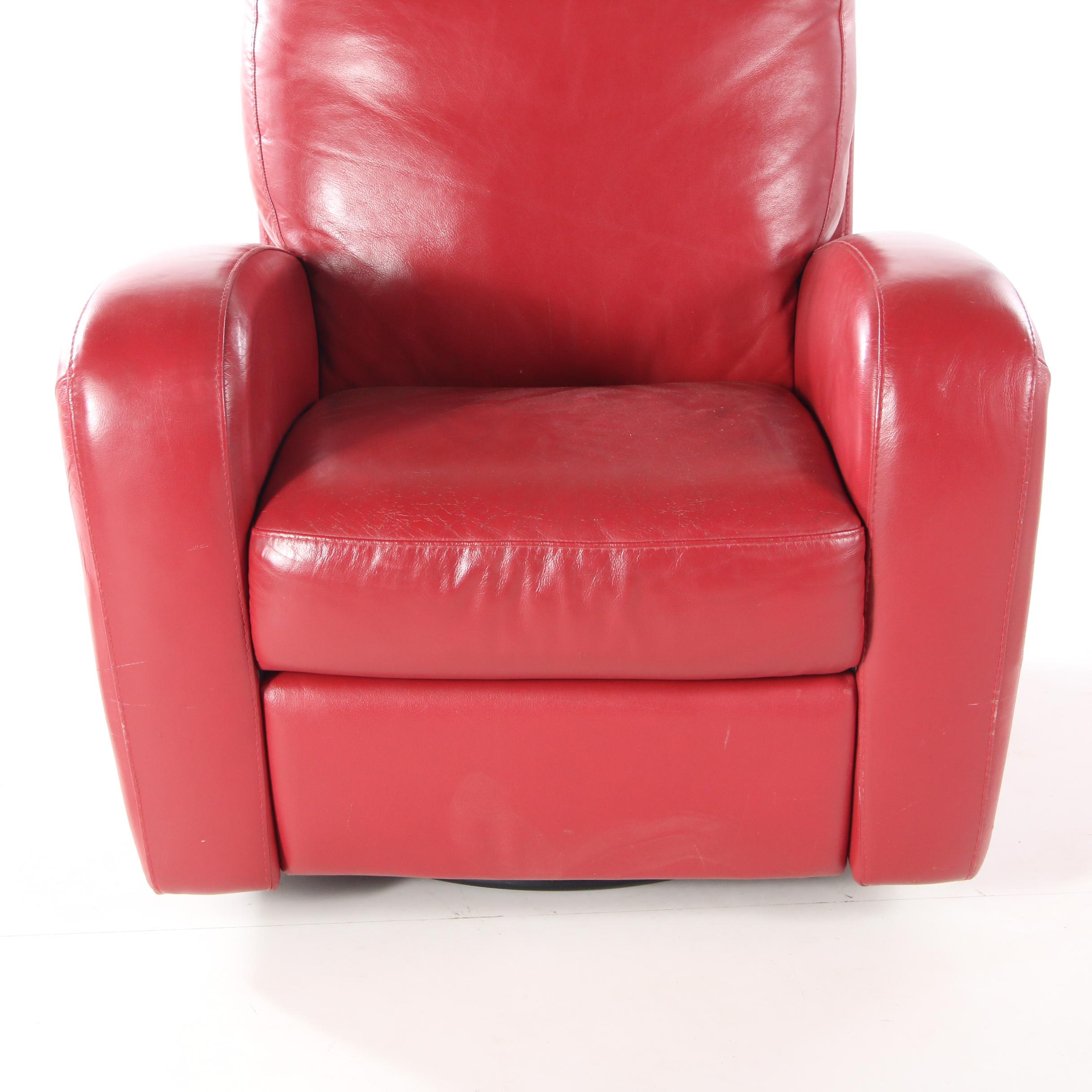 Art Deco Style Red Leather SwivelRocking and Reclining Lounge Chair EBTH
