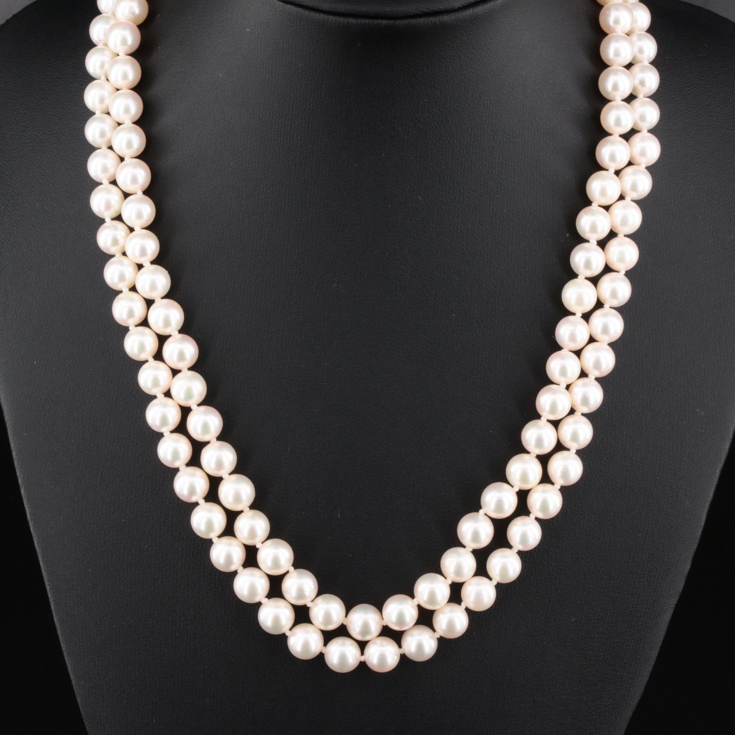 Vintage Mikimoto Double Strand Cultured Pearl Necklace with Sterling