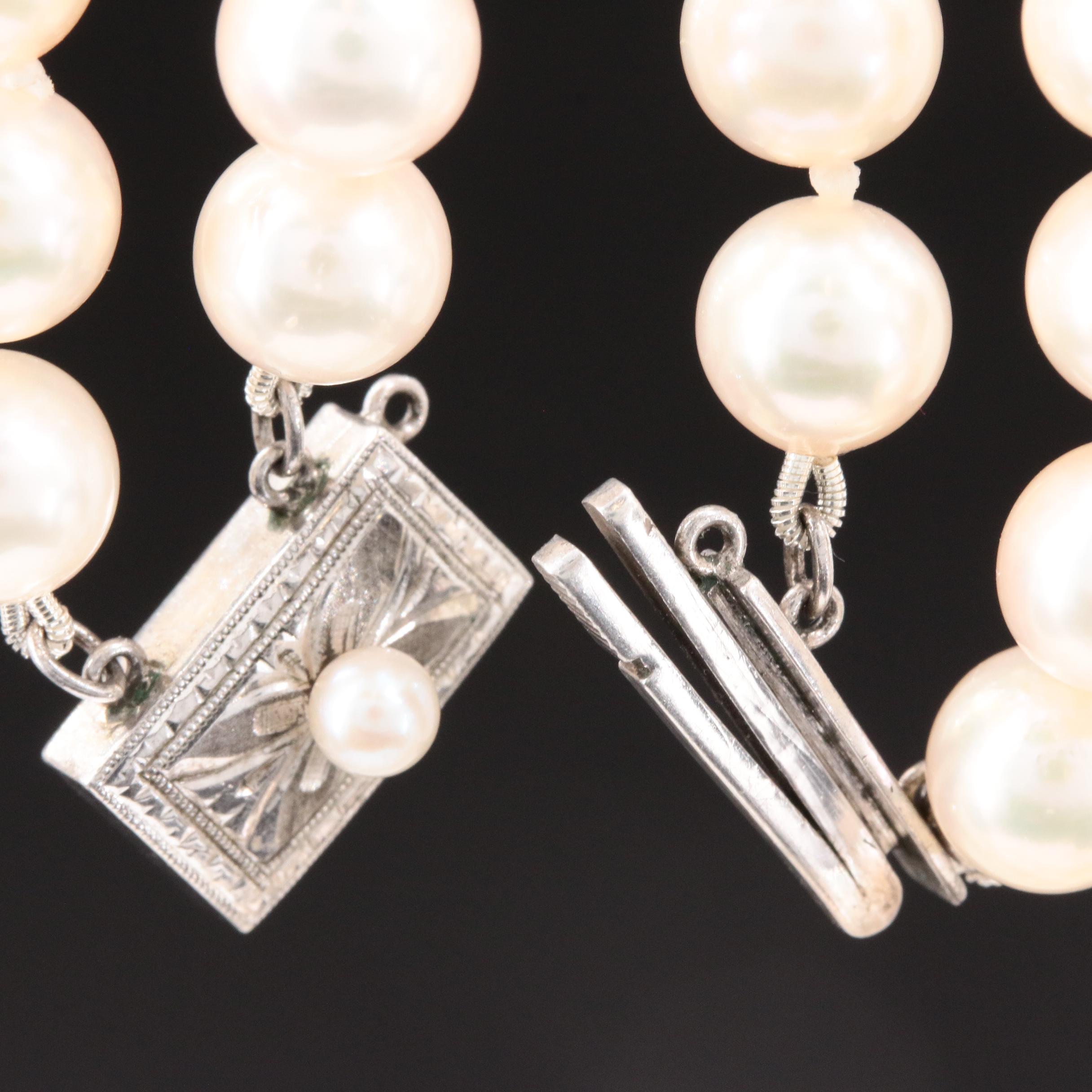 Vintage Mikimoto Double Strand Cultured Pearl Necklace with Sterling