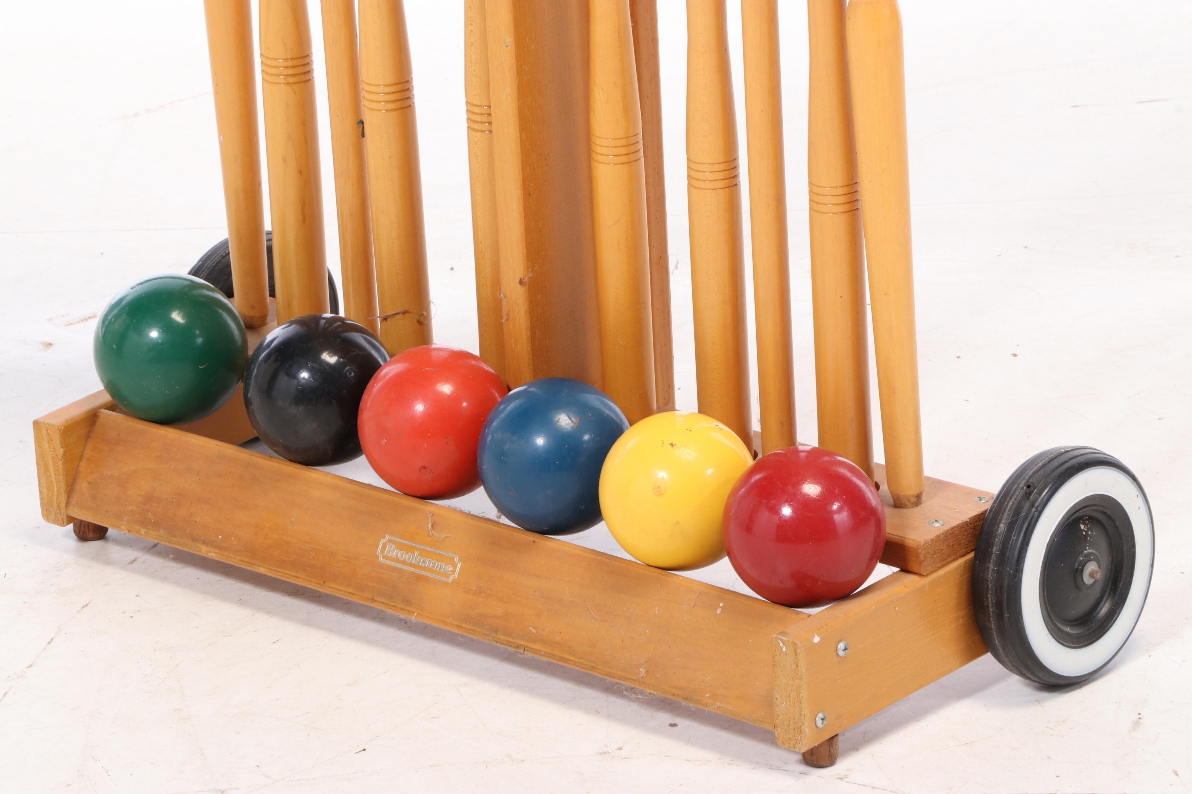 Brookstone Croquet Set With Mallets, Balls And Wheeled Stand | EBTH