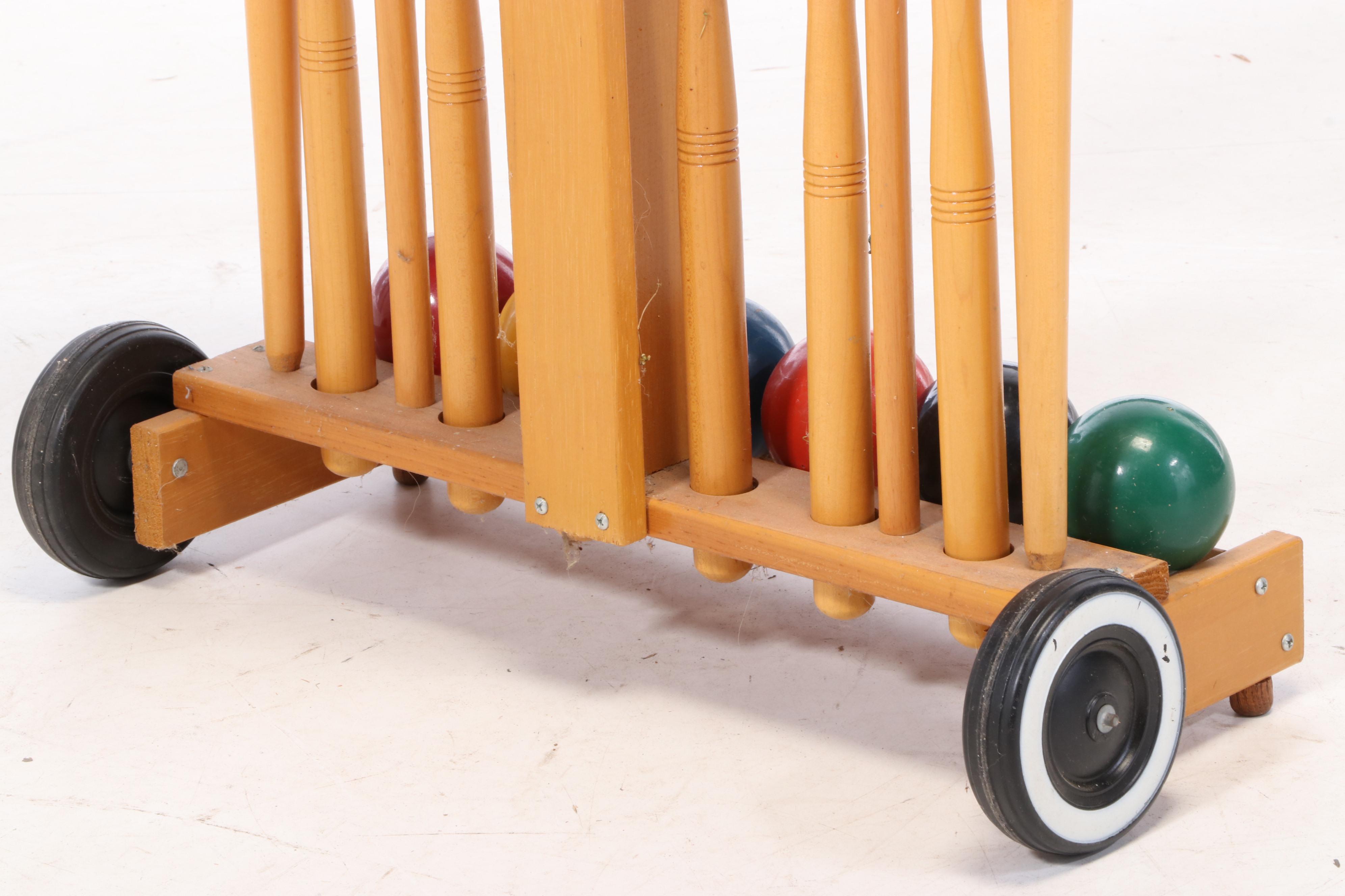 Brookstone Croquet Set with Mallets, Balls and Wheeled Stand EBTH