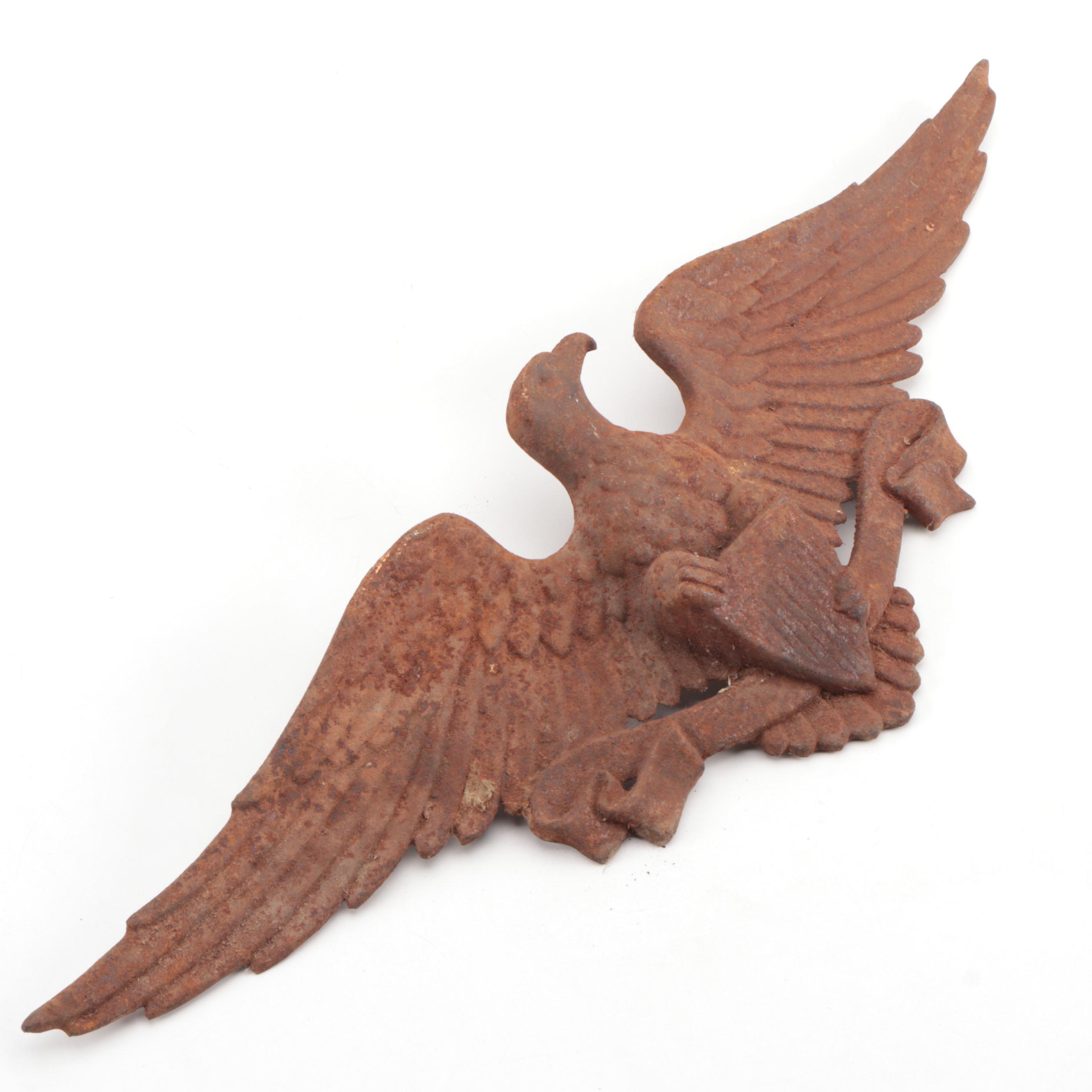 American Bald Eagle and Great Seal Cast Iron Architectural Plaque, 19th