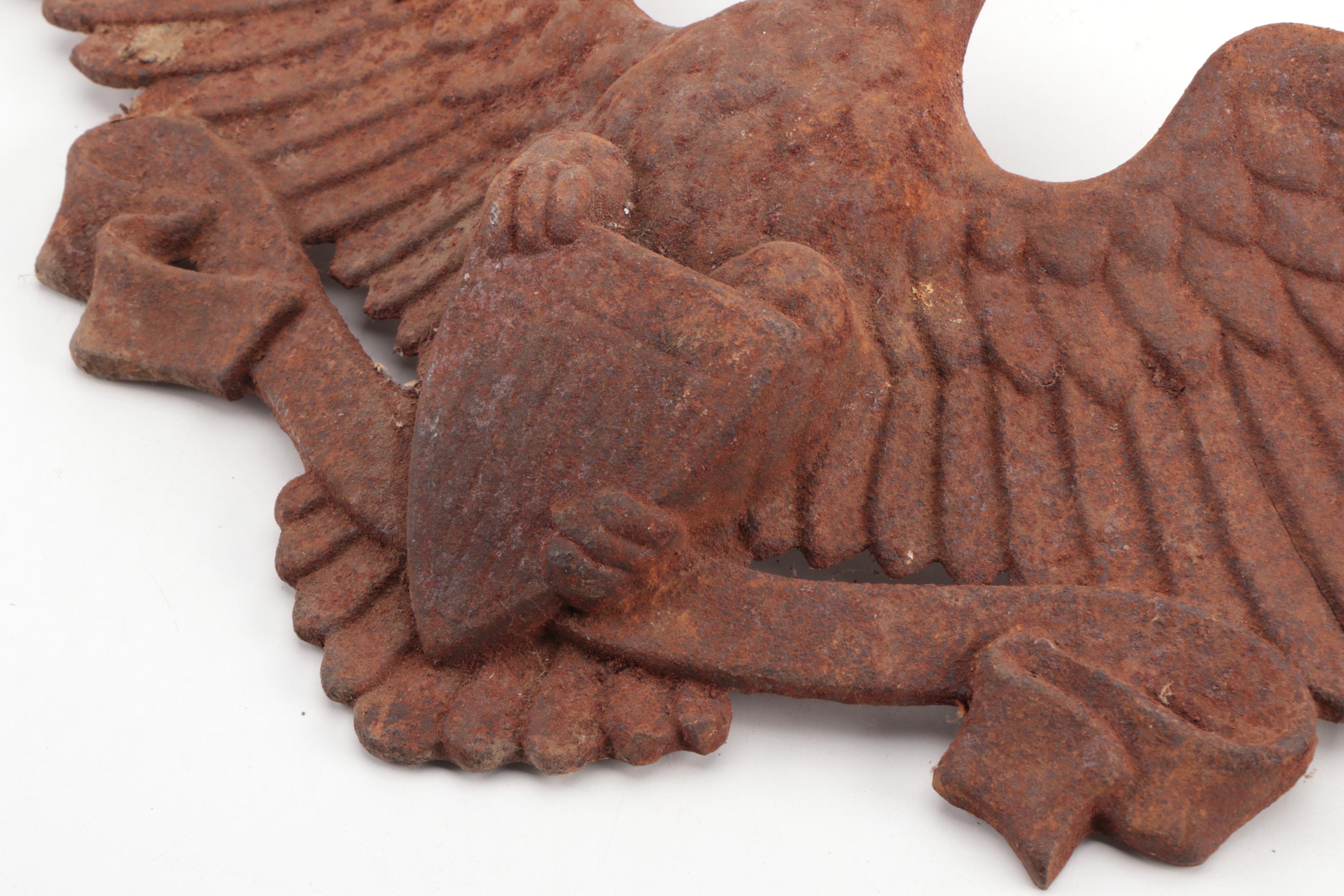 American Bald Eagle and Great Seal Cast Iron Architectural Plaque, 19th