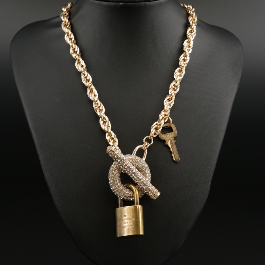 Louis Vuitton Lock Necklace with Curb Chain Choker Upcycled
