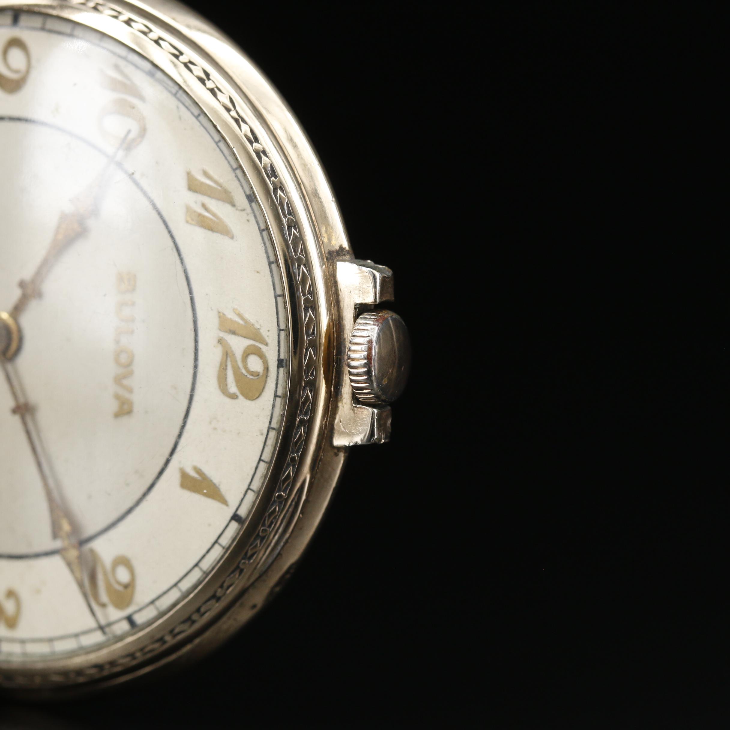 Bulova Rolled Gold Plated Sterling Silver Pocket Watch, Vintage EBTH