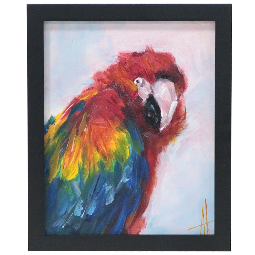 Anne Thouthip Acrylic Painting Red Parrot 2019 Ebth