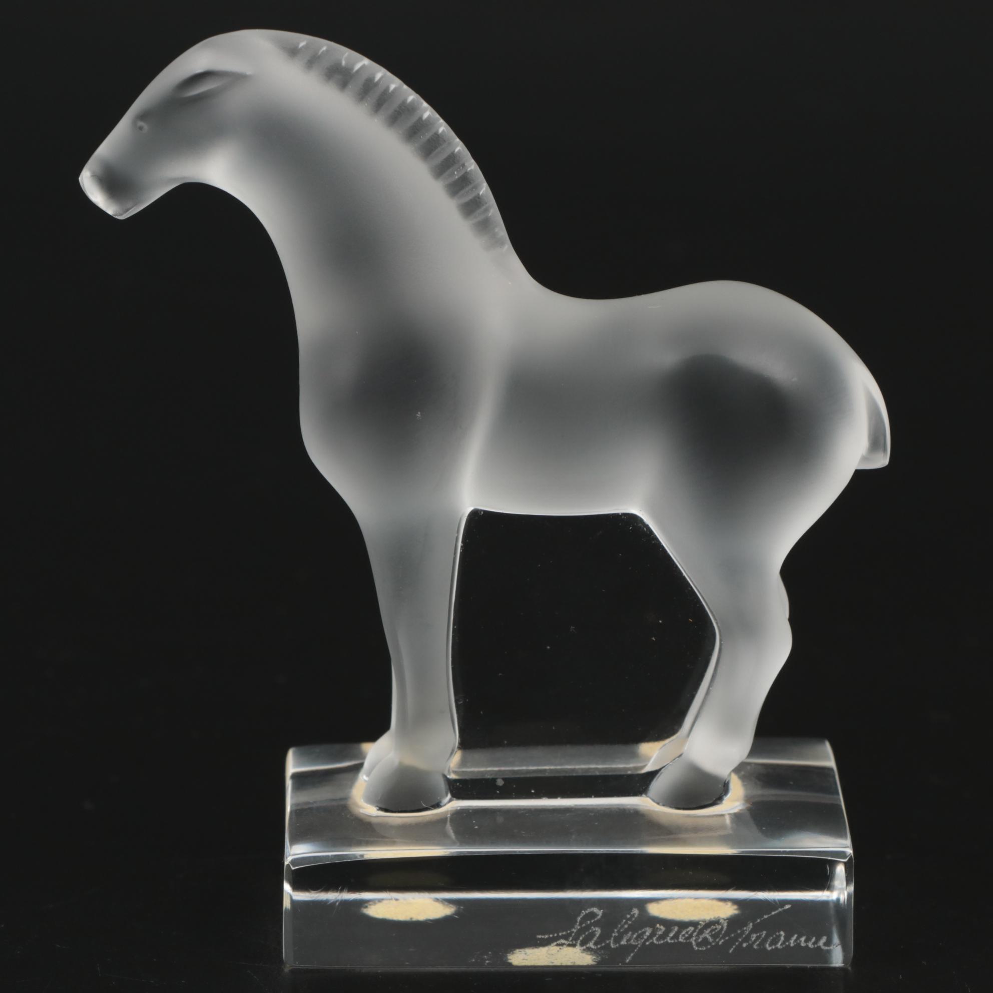 Lalique "Tang Horse" Frosted Crystal Paperweight Figurine Model 11816
