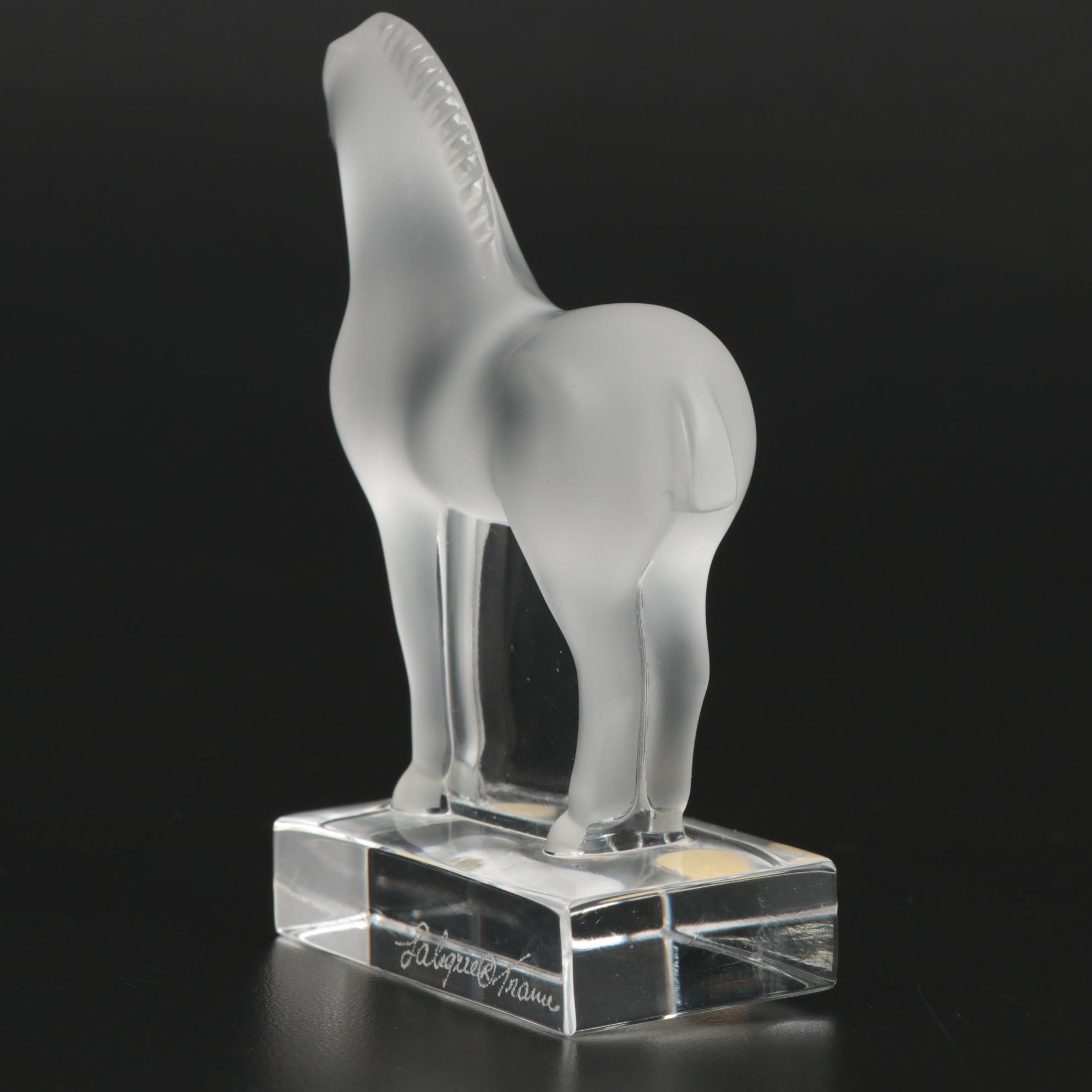 Lalique "Tang Horse" Frosted Crystal Paperweight Figurine Model 11816