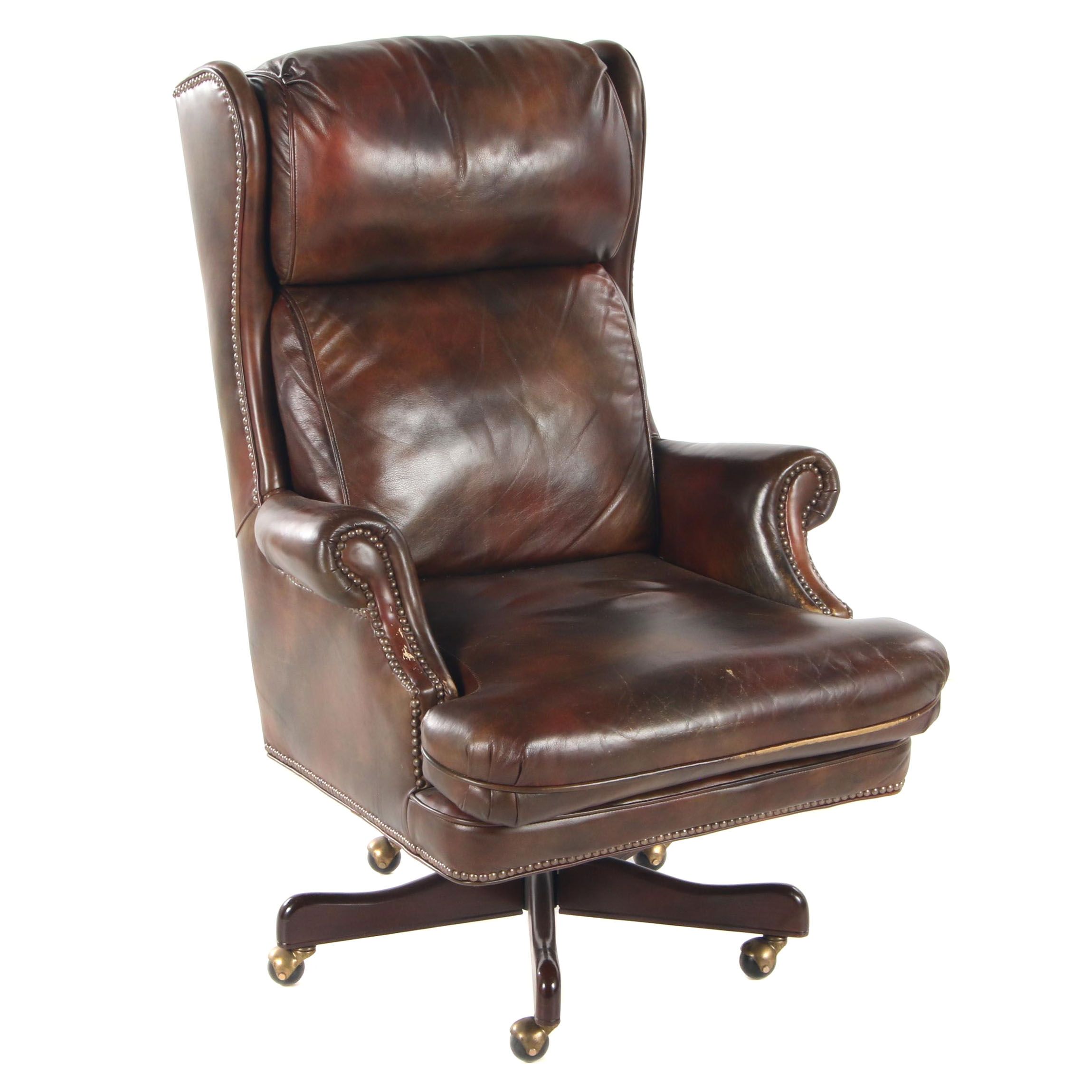 Bradington Young Leather Wing Back Desk Chair Ebth