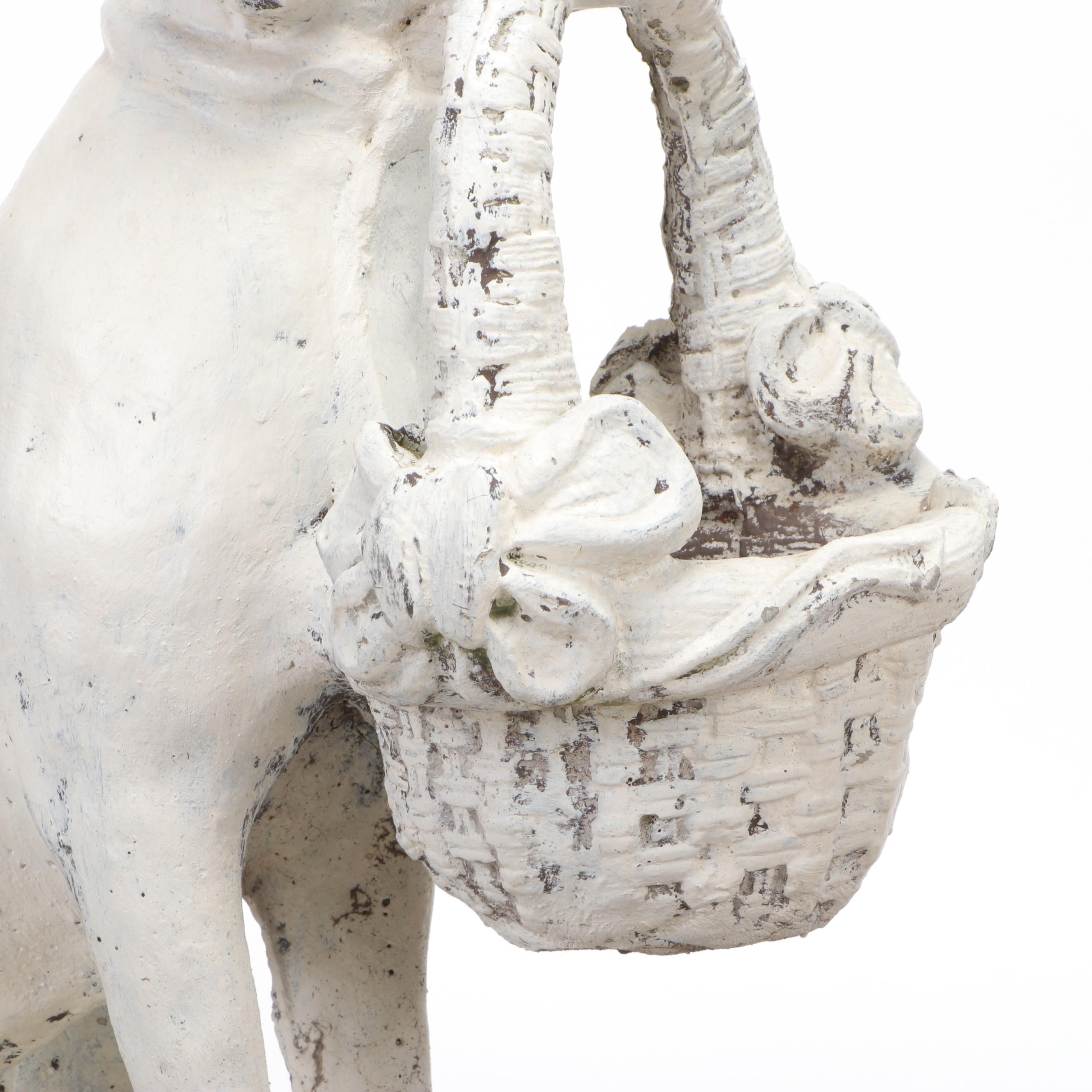 Dog Holding a Basket Painted Concrete Garden Statue and Planter EBTH