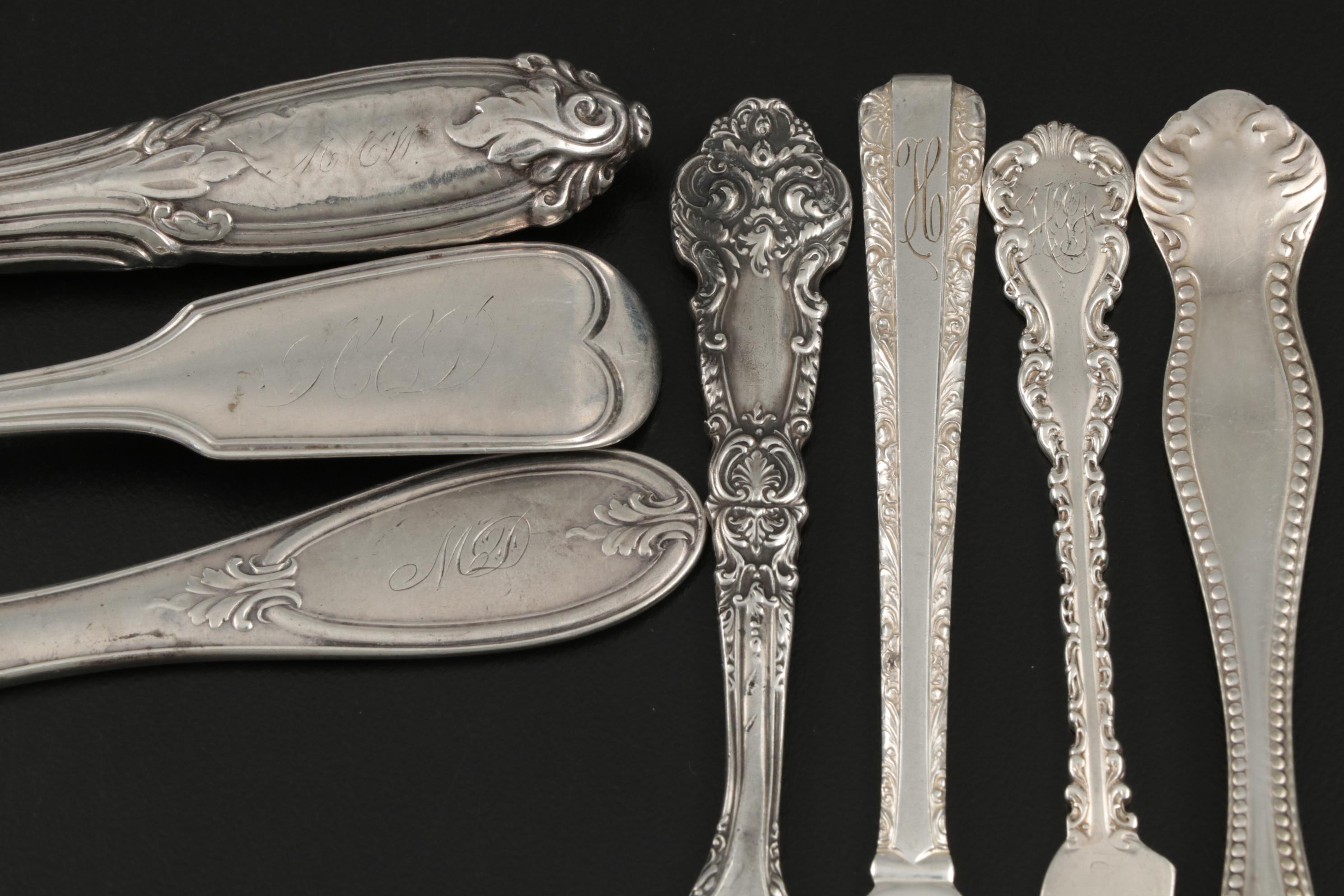 Sterling, Coin Silver, and Silver Plate Butter Knives Including Albert