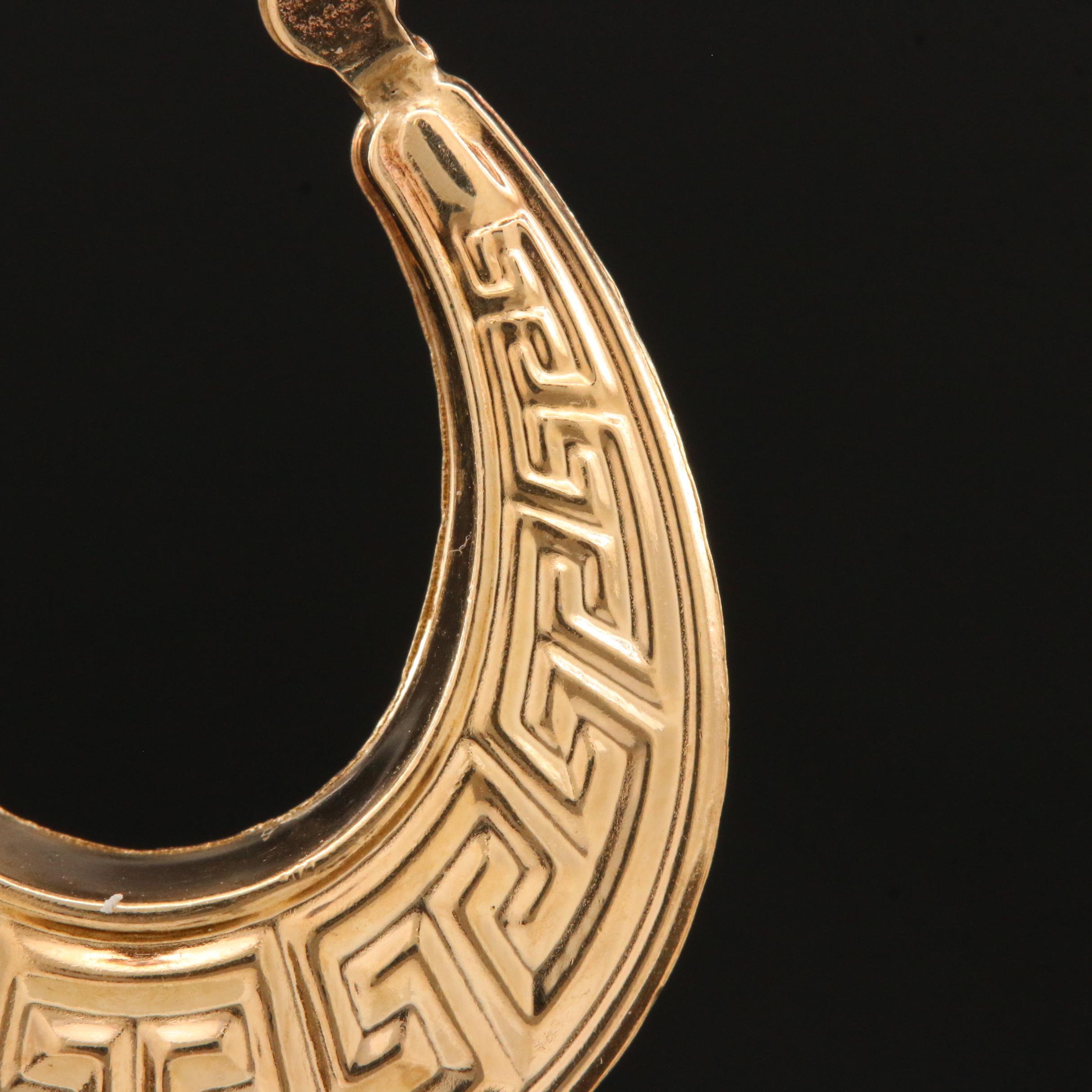 10K Yellow Gold Hoop Earrings with Greek Key Motif EBTH