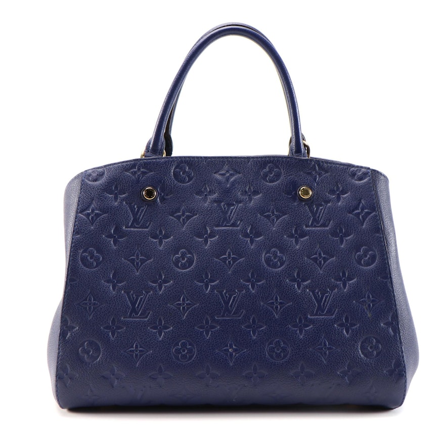 Louis Vuitton Montaigne Handbag Monogram Empreinte Leather mm Blue