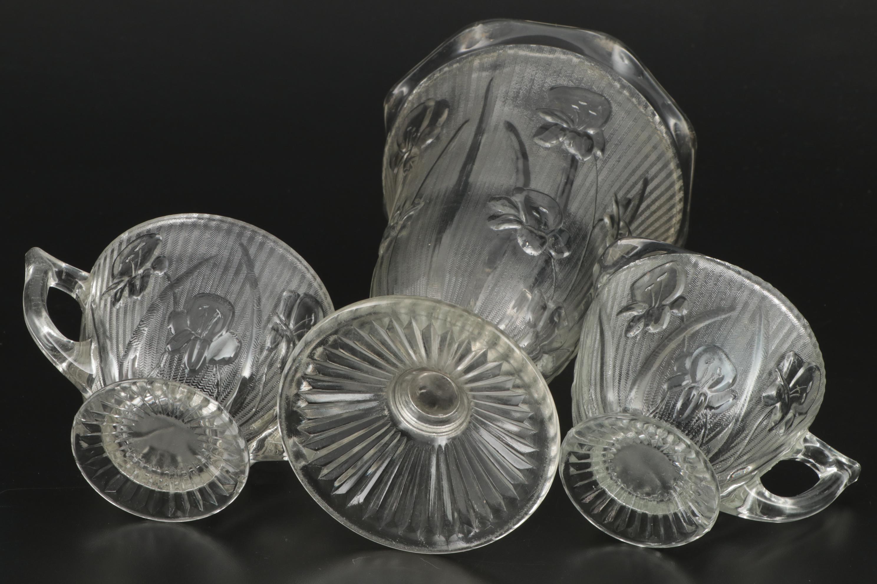 "Iris Clear" Depression Glass Vase and Other Table