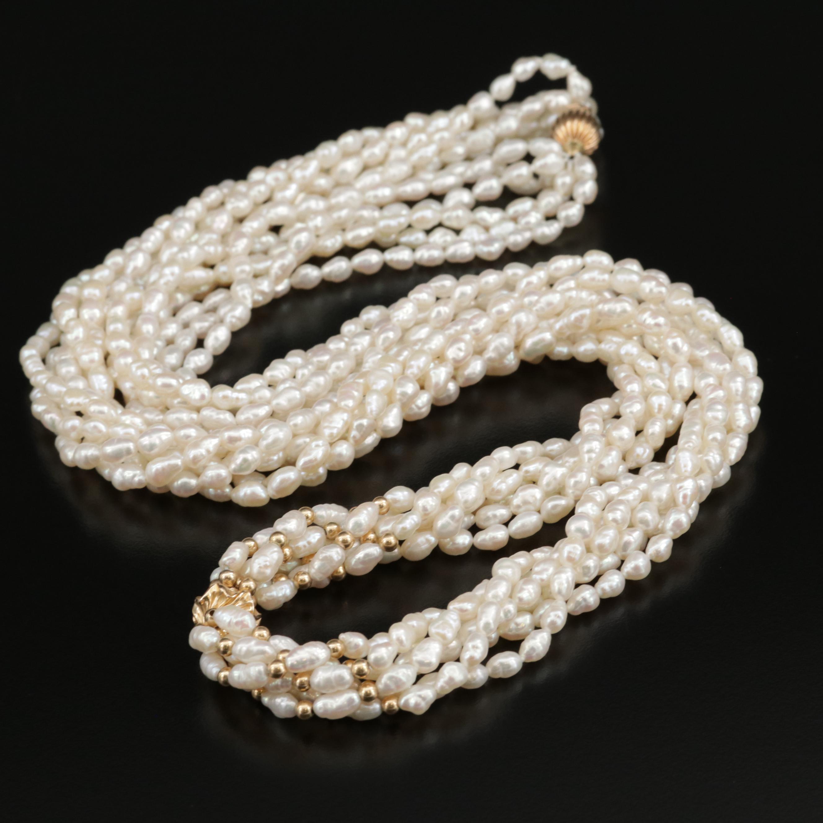 Pearl MultiStrand Torsade Necklace with 14K Clasp EBTH