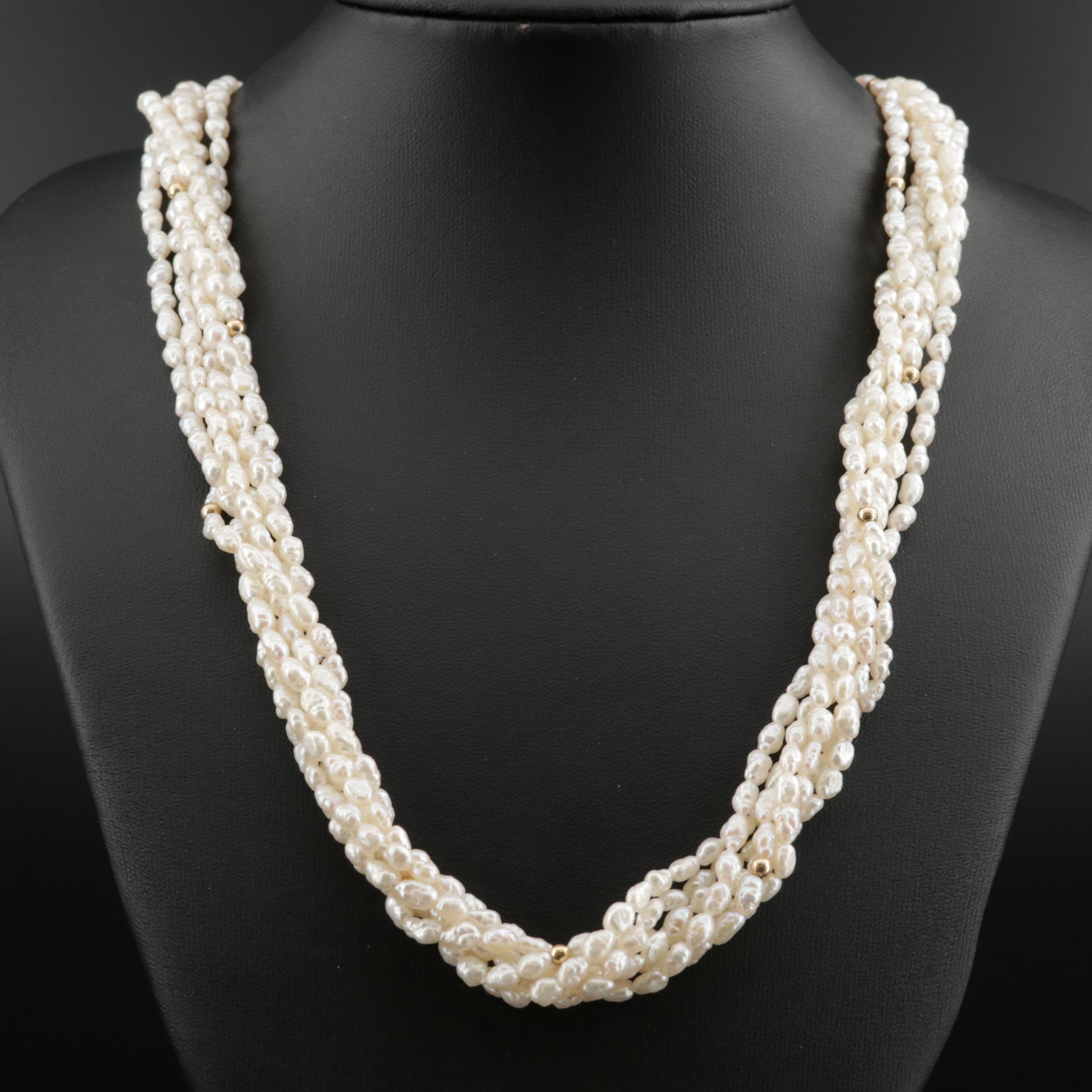Pearl MultiStrand Torsade Necklace with 14K Clasp EBTH